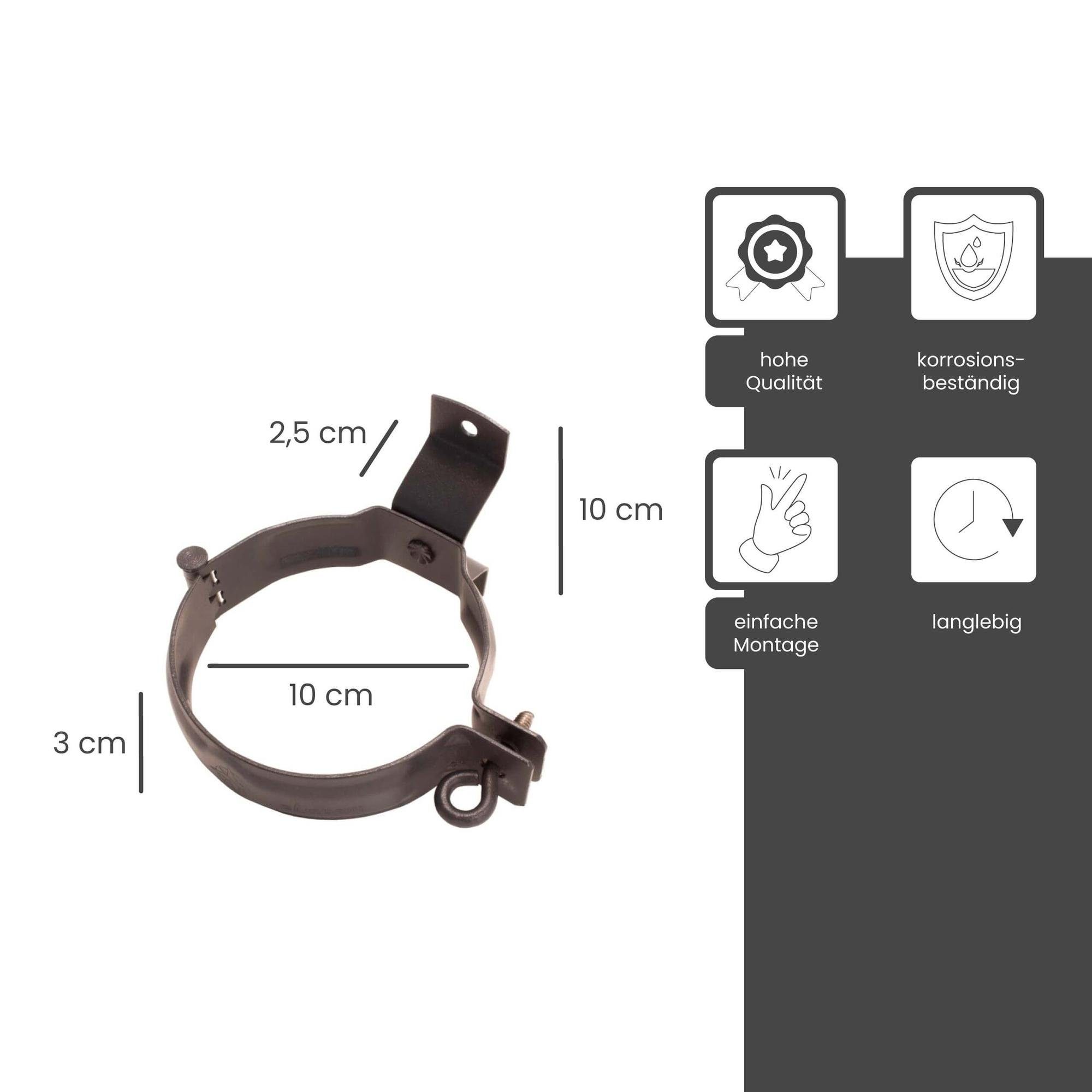 Zambelli Regenfallrohr, (Rohrschelle Fallrohrschelle für Holzmontage Braun DN 100), Rohrhalterung mit hohem Korrosionsschutz, einfache Montage