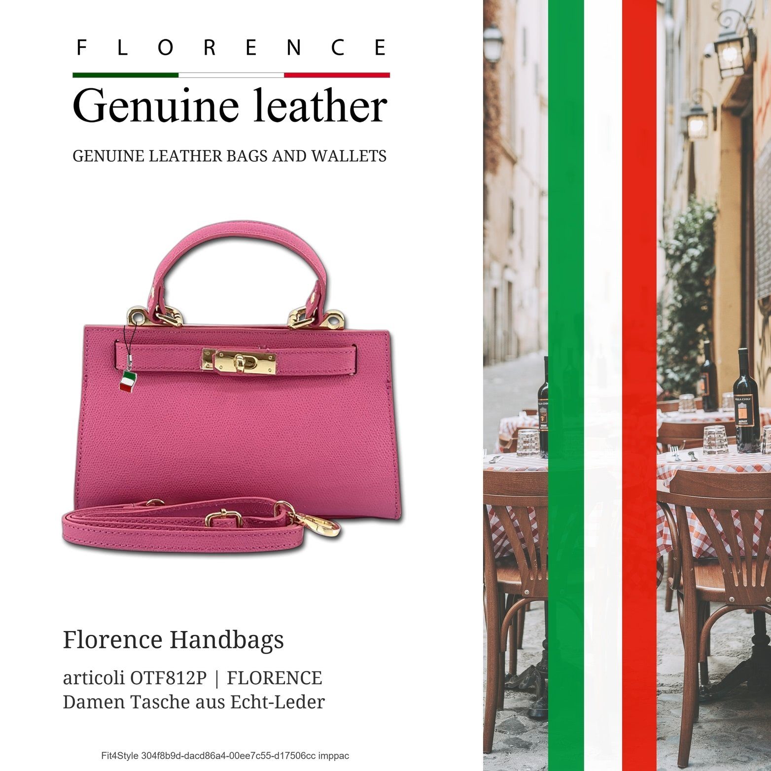 FLORENCE Umhängetasche Florence Umhängetasche Damen Handtasche (Umhängetasche, Umhängetasche), Damen Tasche Echtes Leder pink, fuchsia, Made-In Italy