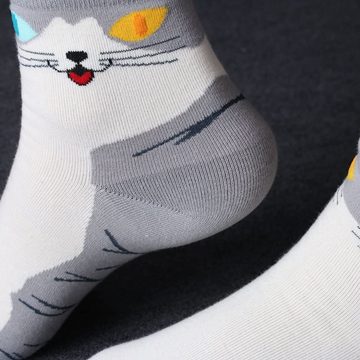 Alster Herz Freizeitsocken 4x Kurzsocken Damen, süße bequeme Katzensocken 36-41, A0342 (4-Paar) Lustige Socken im Katzendesign