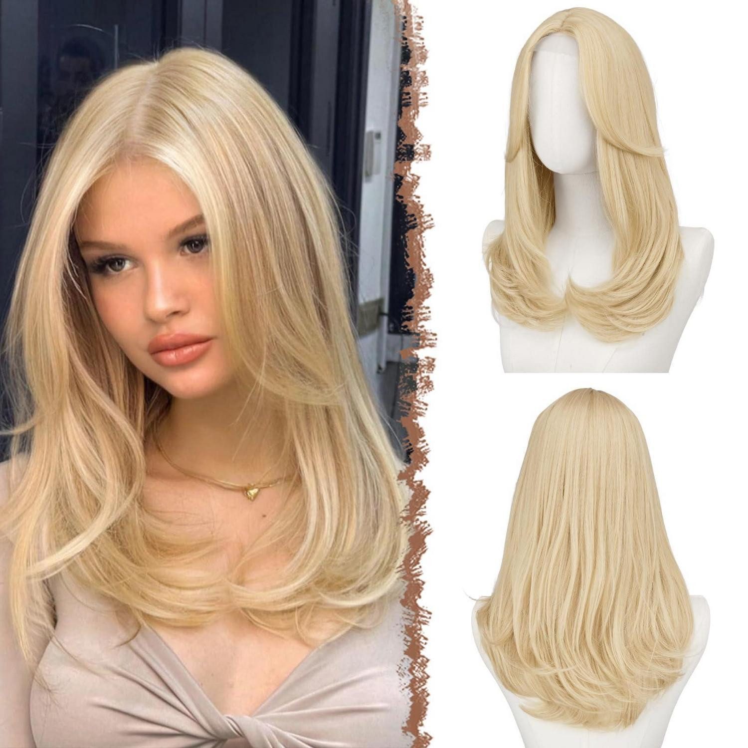 LuxusKollektion Kunsthaarperücke Perücke Pony 45cm Damen Synthetik Cosplay Lace Front Blond