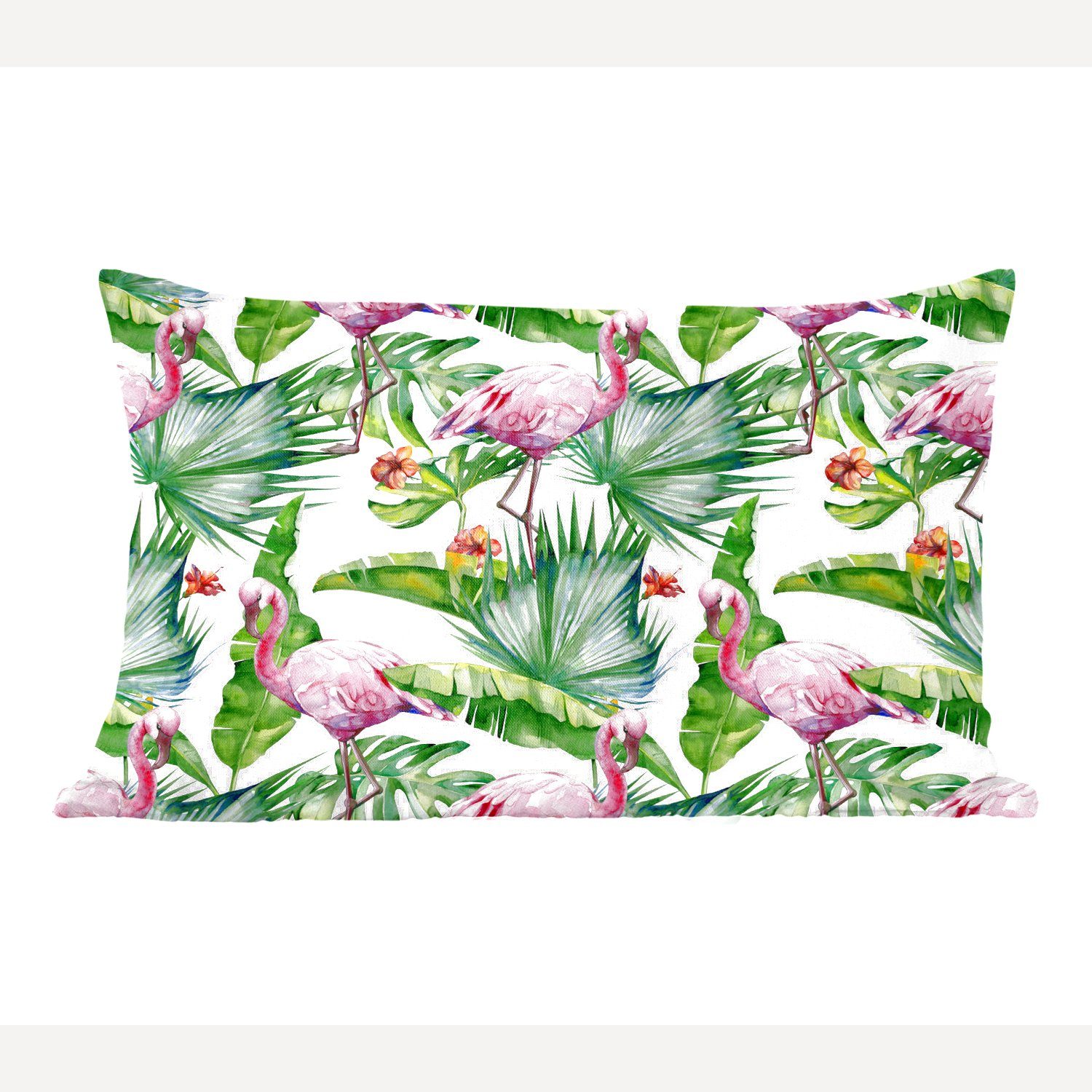 MuchoWow Dekokissen Blätter - Flamingo - Blumen - Dschungel, Wohzimmer Dekoration, Zierkissen, Dekokissen mit Füllung, Schlafzimmer