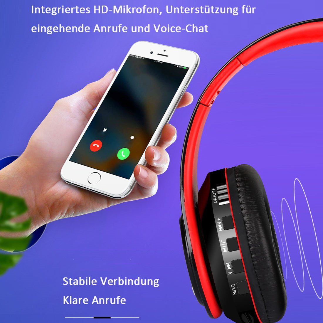 Plug-in-Sport-Headset, kabelloses orange Bluetooth-Headset, DÖRÖY Bluetooth-Kopfhörer Stereo-Sound