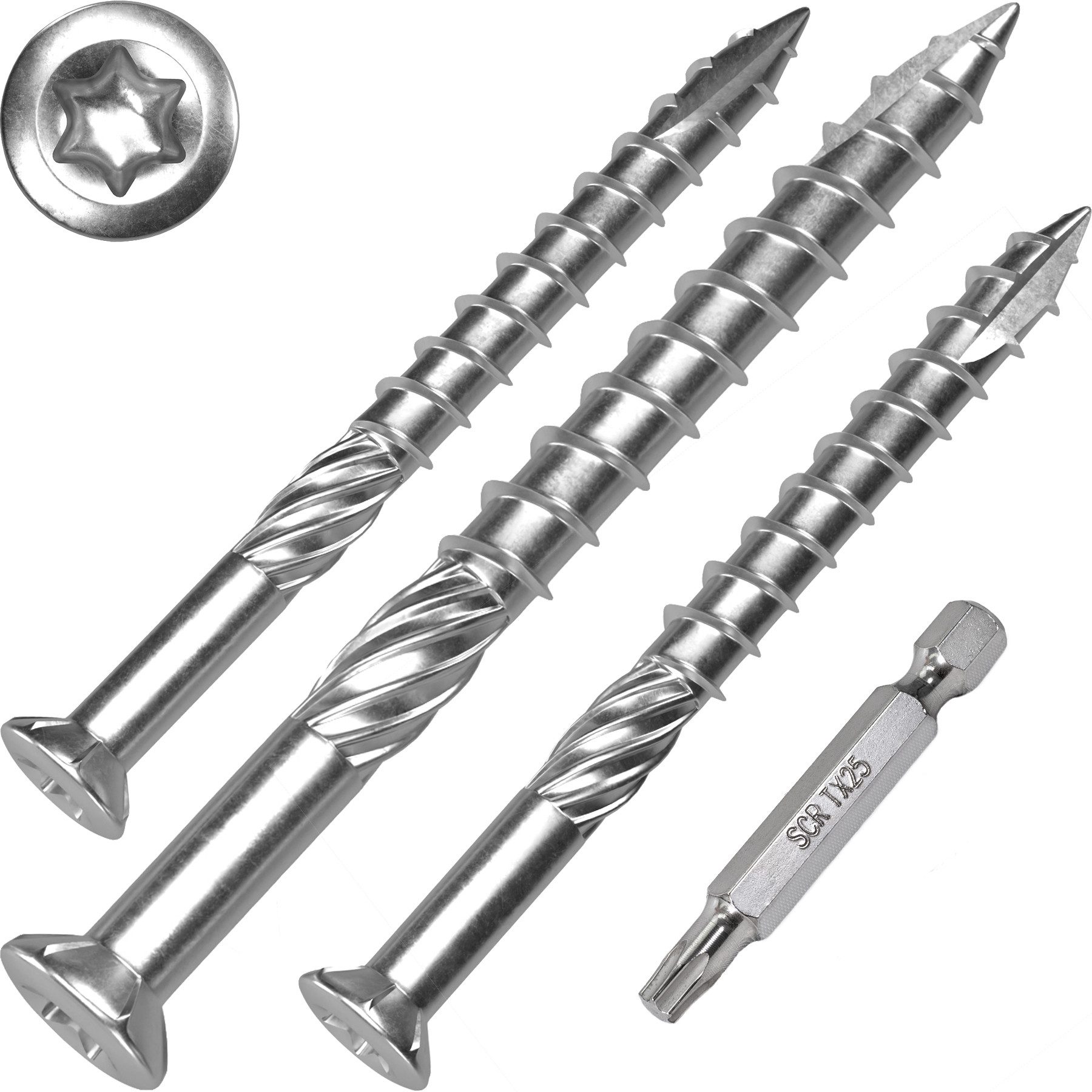 SCREWREBEL Terrassenschraube T-INOX Edelstahl C1 mit TX Antrieb, Cutspitze und Reibteil, (100 St)