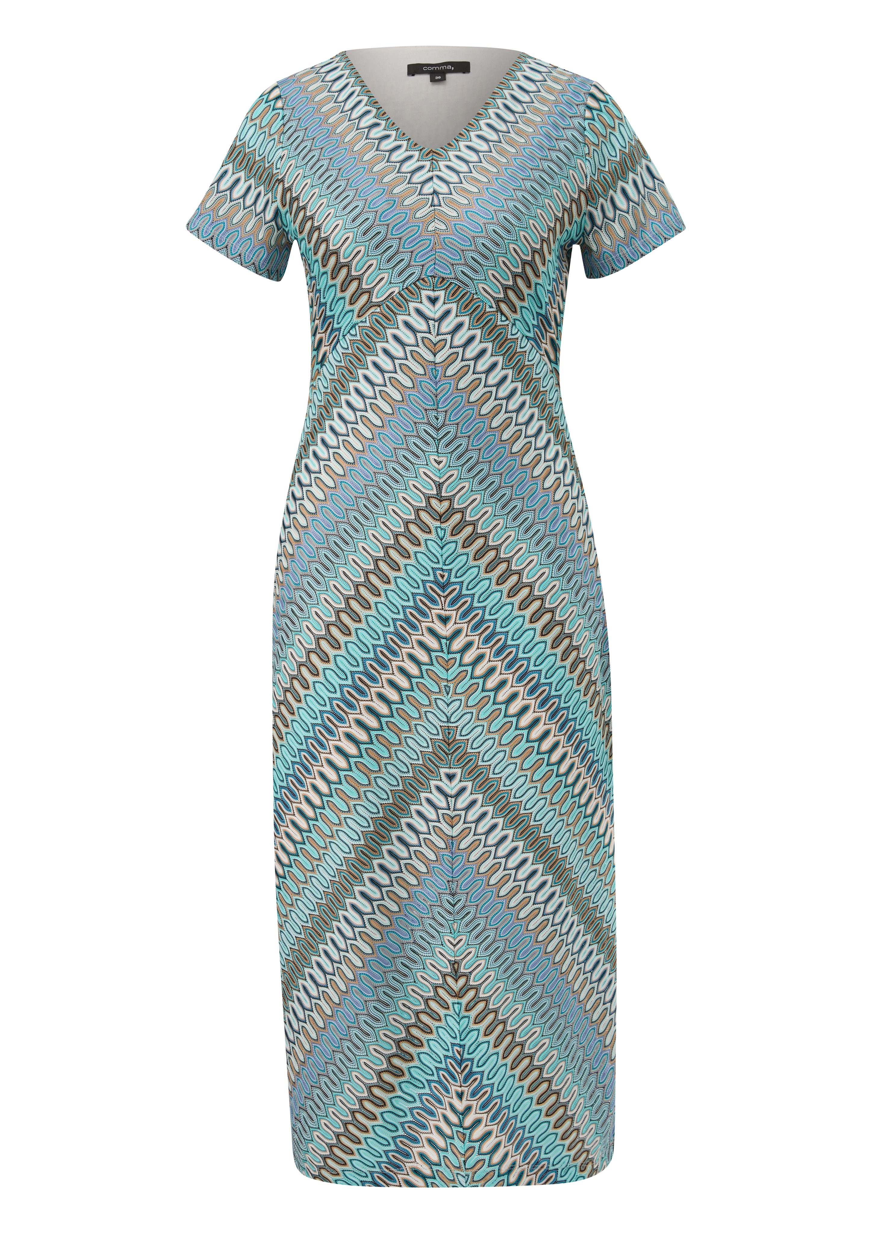 Comma Minikleid Kleid aus Strickjersey mit grafischem Muster Teilungsnaht