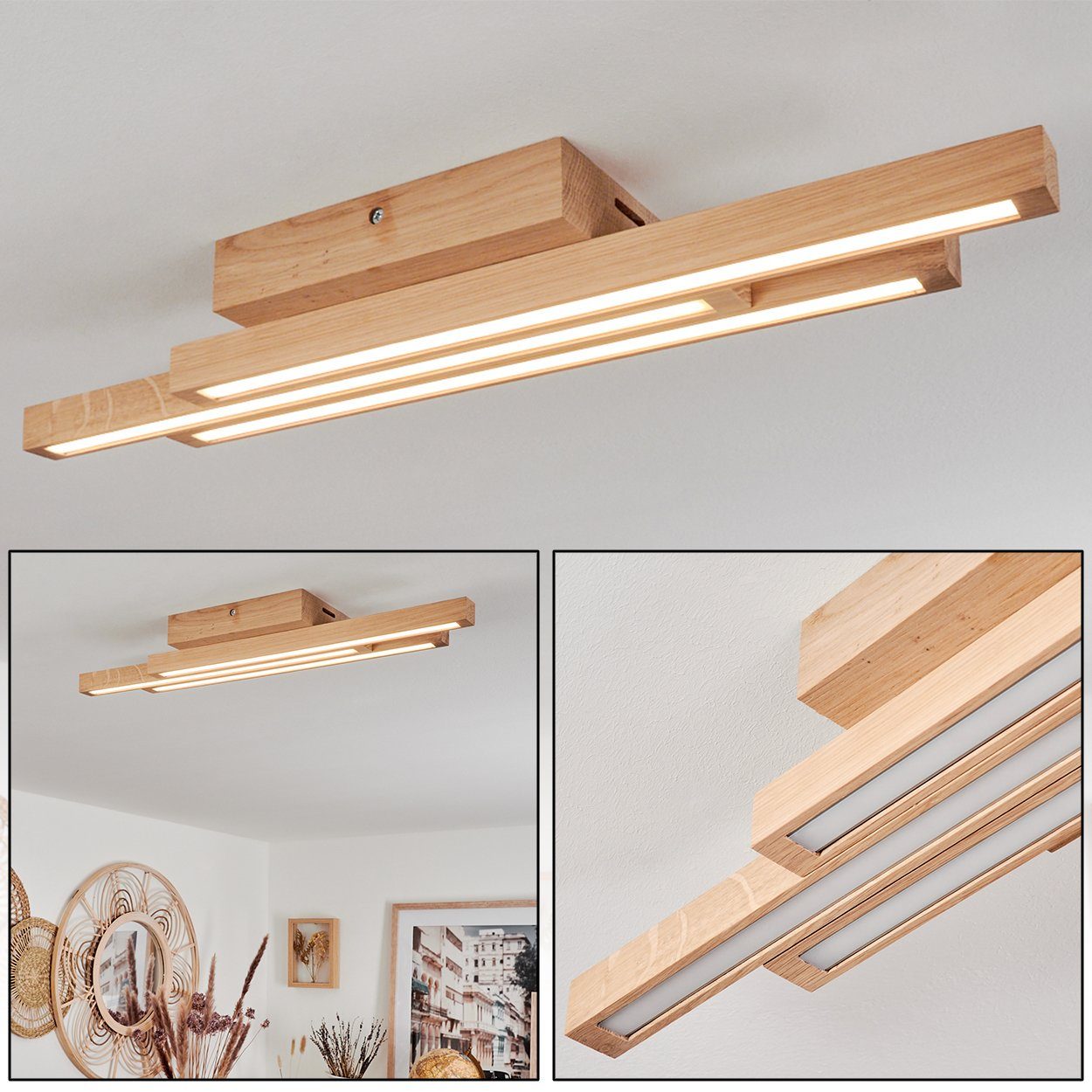 (insg), Deckenlampe 3000 im Lumen wechselbar, Deckenleuchte aus in 1680 Kelvin, moderne hofstein LED Holz/Kunststoff Watt Design, LED skandinavischen 18 (insg) Natur/Weiß,