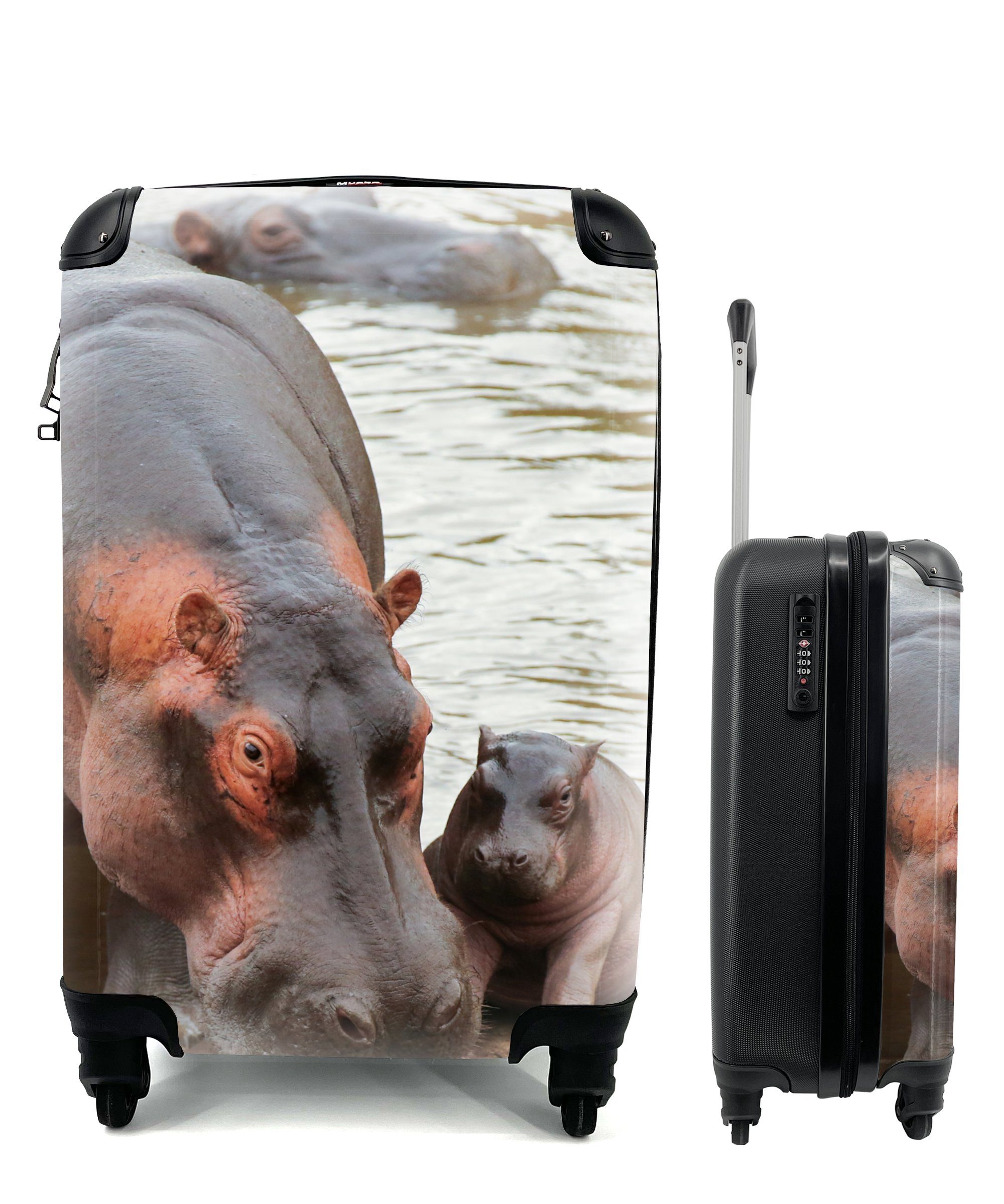 Handgepäck Reisetasche Reisekoffer Nilpferde Handgepäckkoffer Trolley, Rollen, mit - Tiere - Ferien, rollen, Baby, 4 MuchoWow für