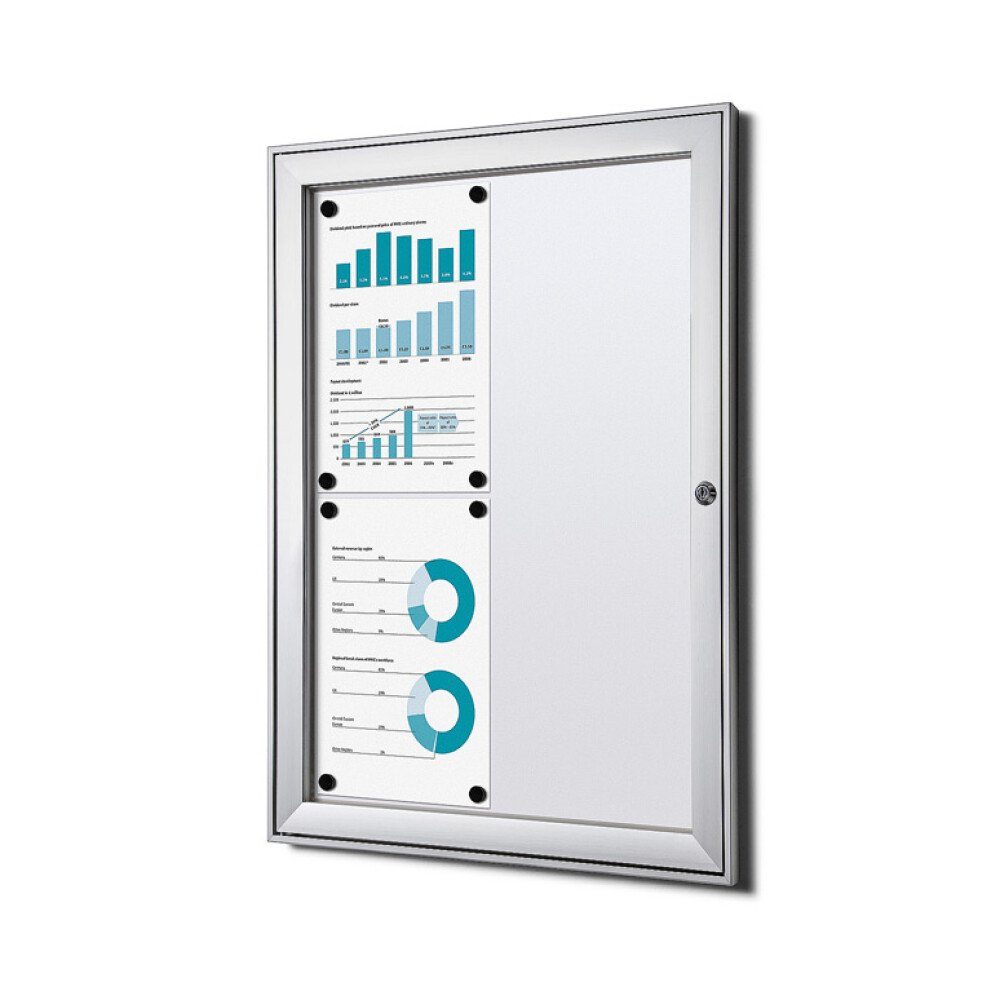 Hängevitrine für Innen und Außen SCS - 4x DIN A4 - B1 geprüft - Aluminium - Silber