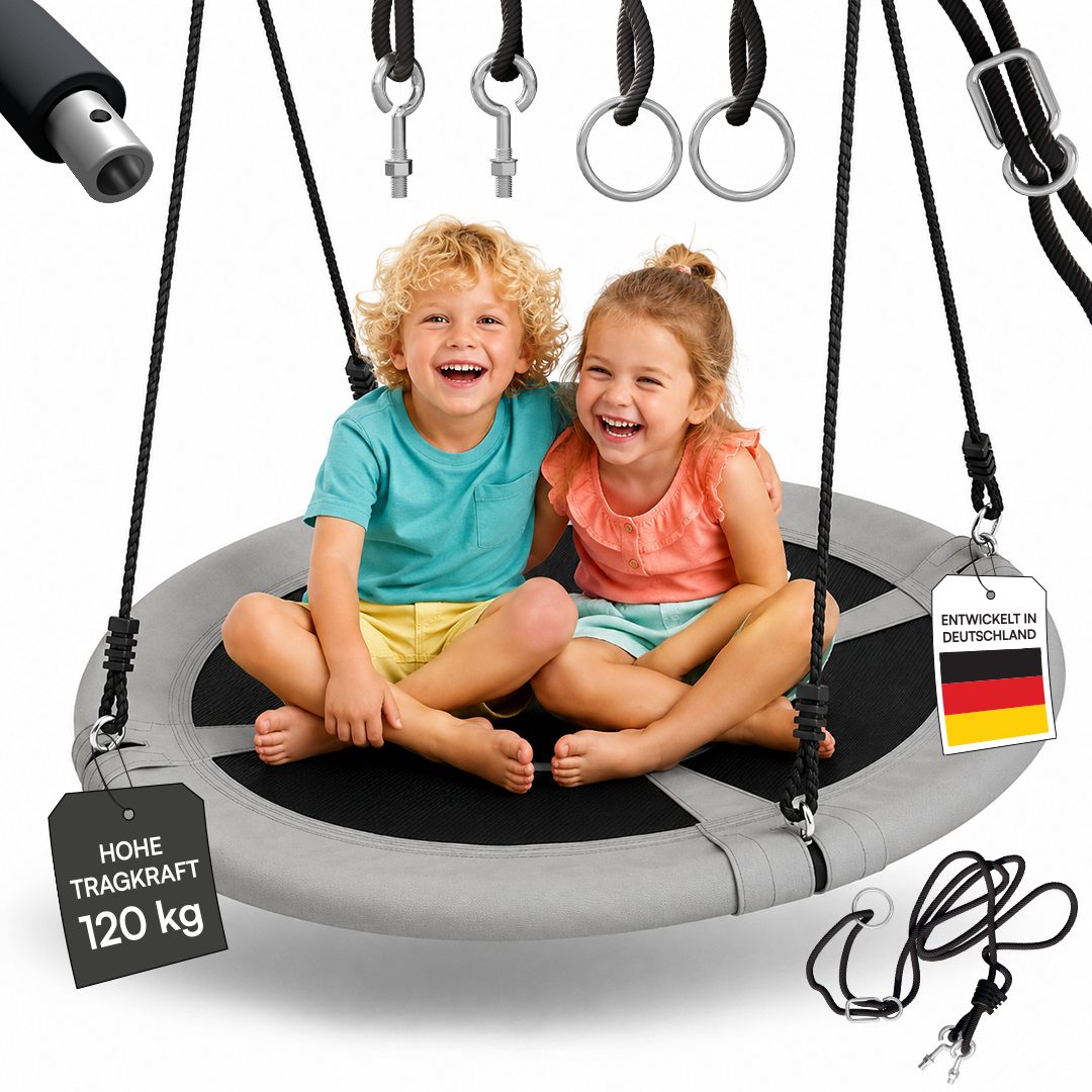 Bellabino Nestschaukel Konda Indoor/Outdoor Hängeschaukel Ø 120 cm, (anthrazit, reißfest), Kinderschaukel bis 120 kg, mit Zubehör, höhenverstellbar