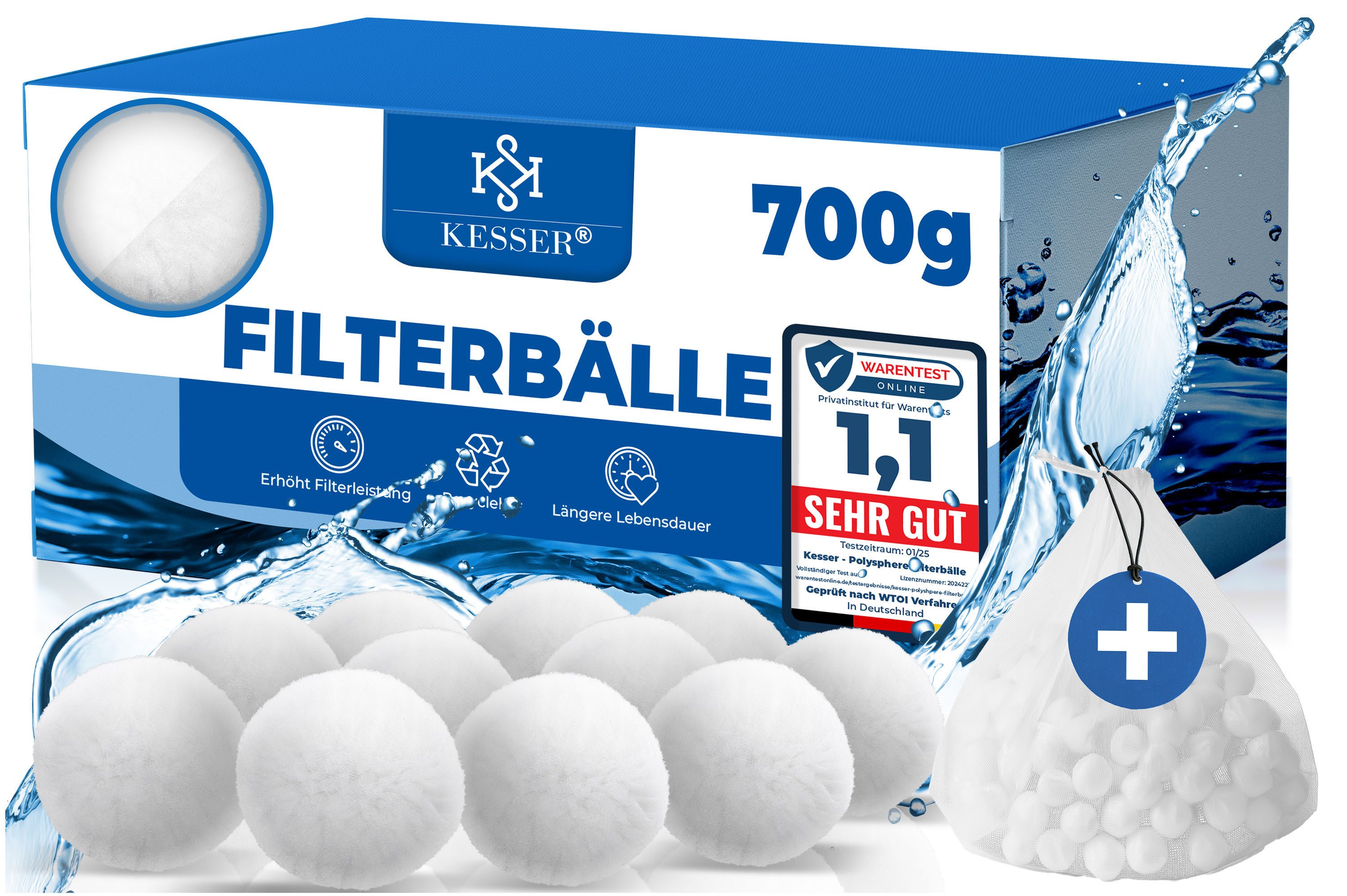 KESSER Filterbälle Polysphere Filter für Sandfilteranlage 700g ersetzen 25kg Filtersand, für für alle Sandfilteranlagen geeignet, 0.7 kg, Ersatz Poolfilter Bälle für Pool Filteranlage
