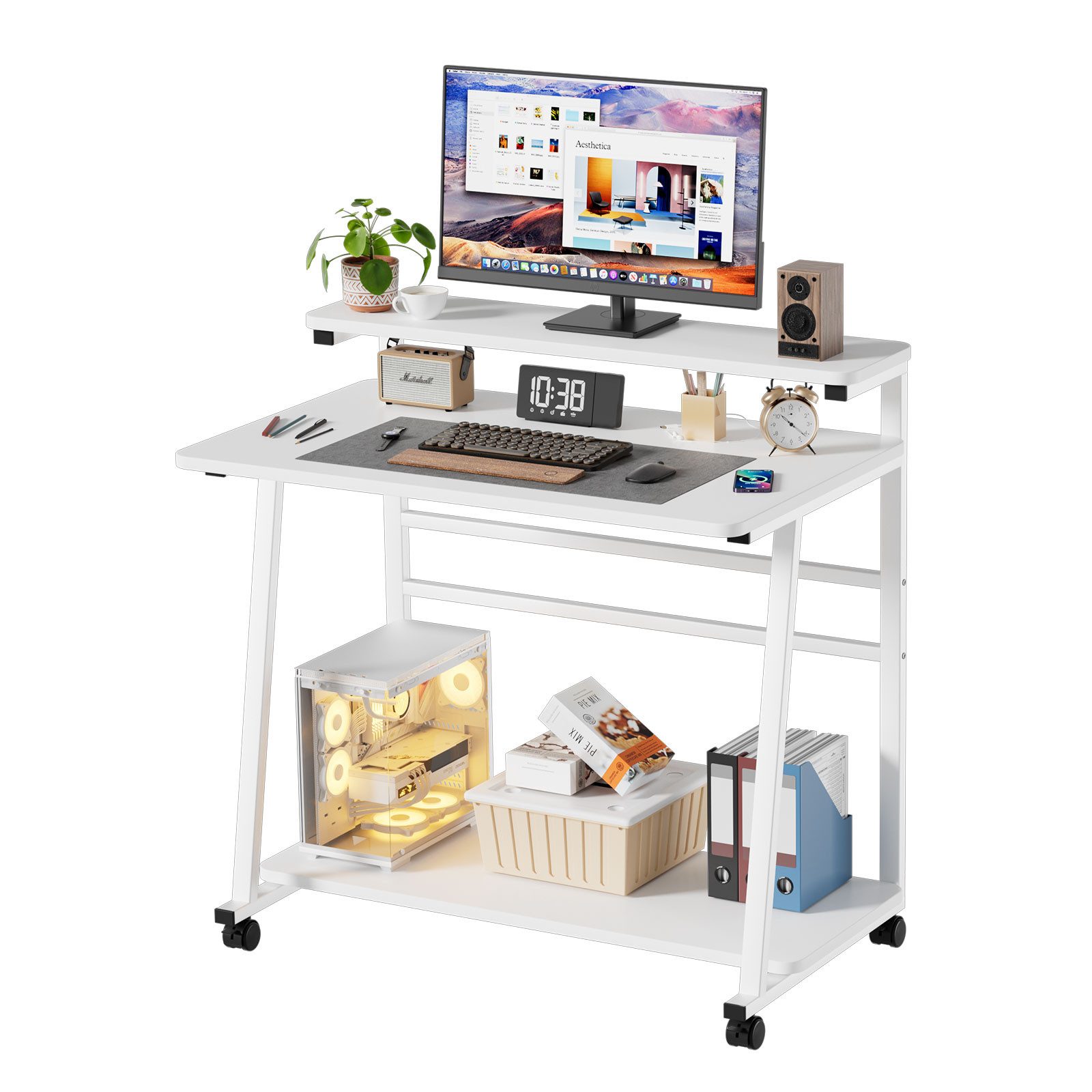 TWSOUL Computertisch Schreibtisch auf Rollen mit Ablagefächer, PC Tisch pla günstig online kaufen