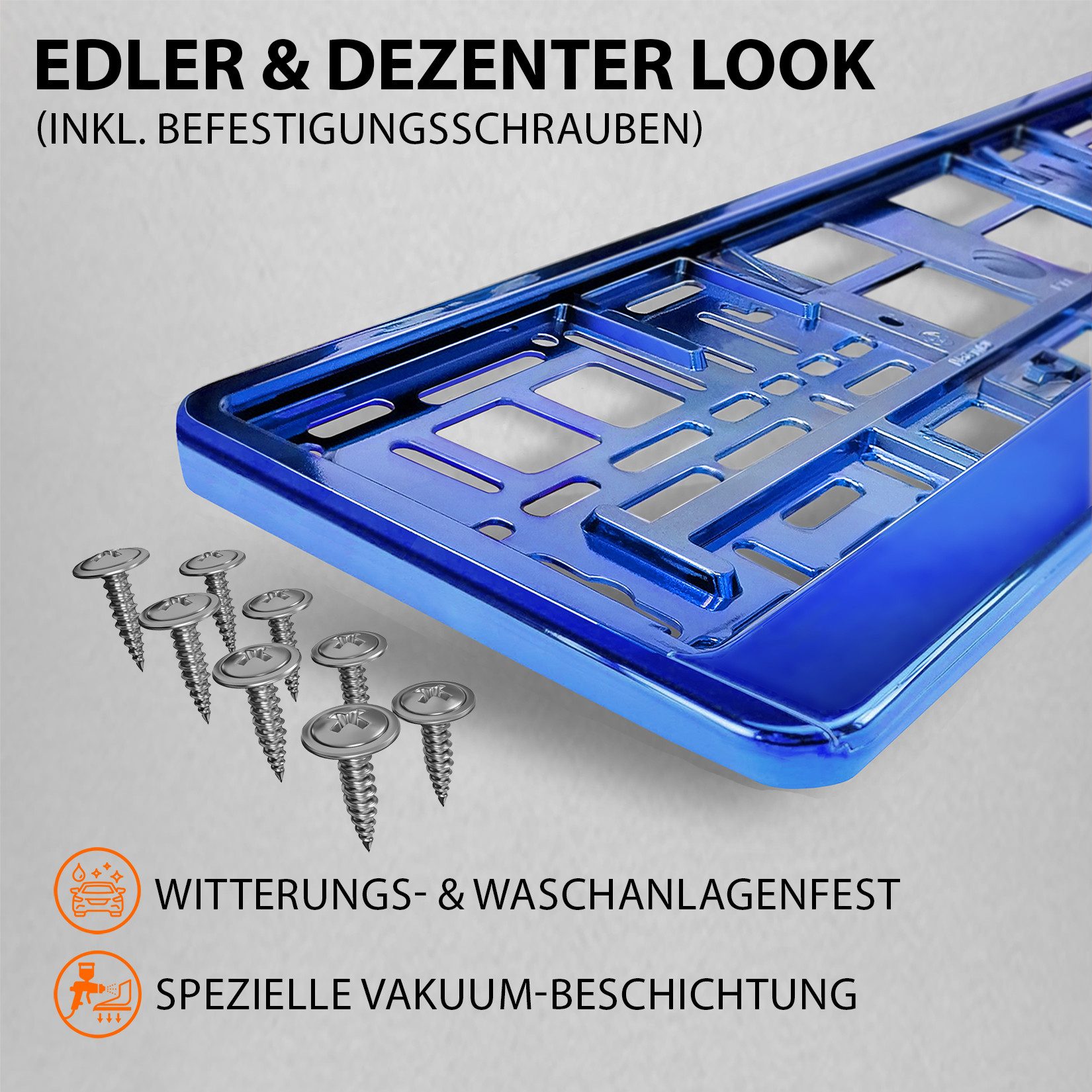 L & P Car Design Kennzeichenhalter für Auto in Blau-Chrom Kennzeichenhalterung, (2 Stück)