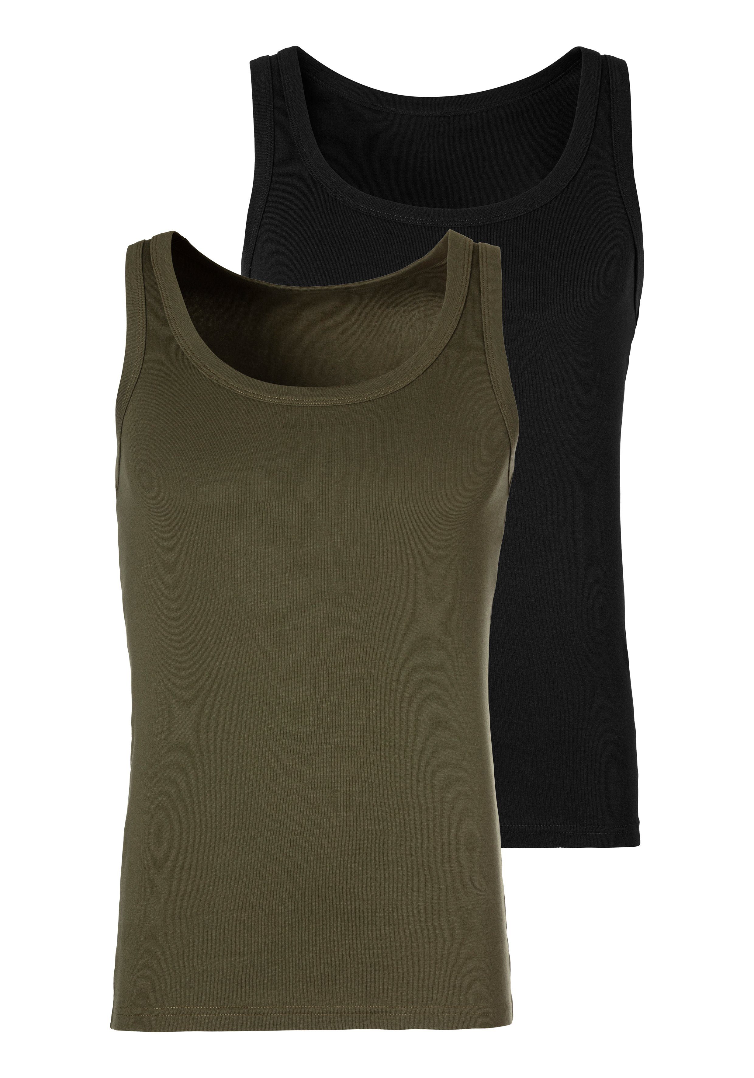 schlichtes perfekt schwarz zum 2-St) khaki, (Packung, Basic, Unterhemd Unterziehen H.I.S