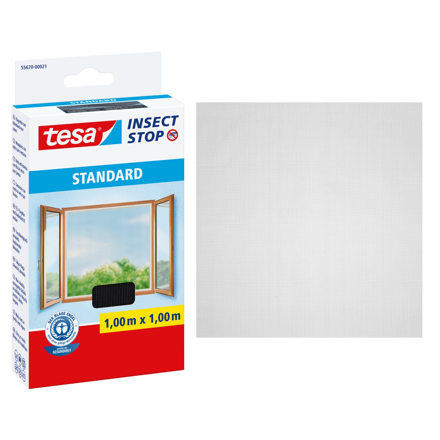 tesa Fliegengitter-Gewebe Insect Stop Standard Fliegengitter für Fenster, (Packung, 1-St., Fliegennetz, Klettband), Mückenschutz - Fliegenetz ohne Bohren-zuschneidbar -anthrazit