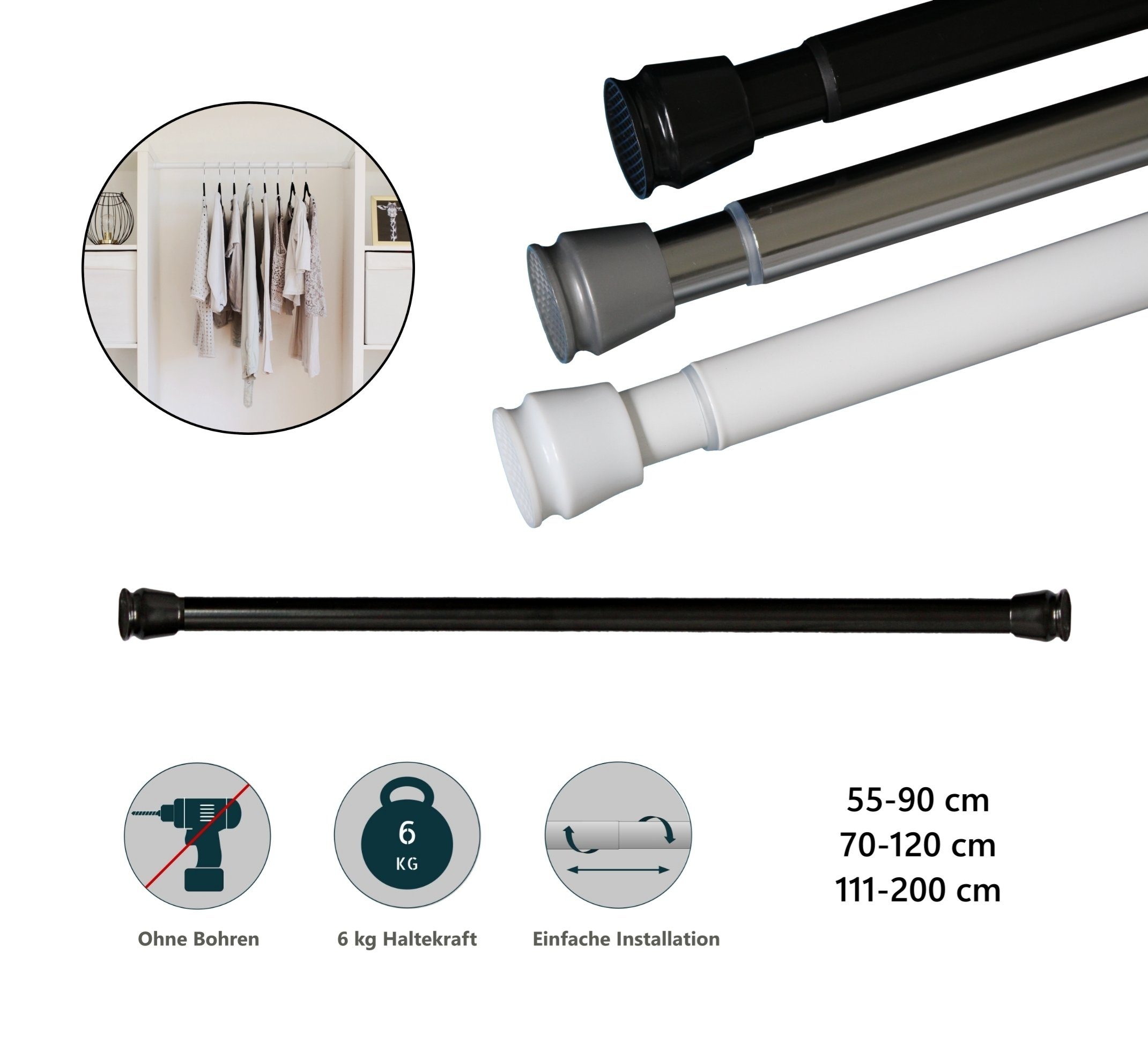 tinycurtains Klemmstange Teleskopstange 70-120 cm oder 111-200 cm Vorhangst günstig online kaufen