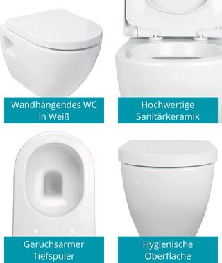 Calmwaters Tiefspül-WC, Wandhängend, Abgang Waagerecht, Wand WC, Weiß, Tiefspüler, D-Form, WC-Sitz Absenkautomatik