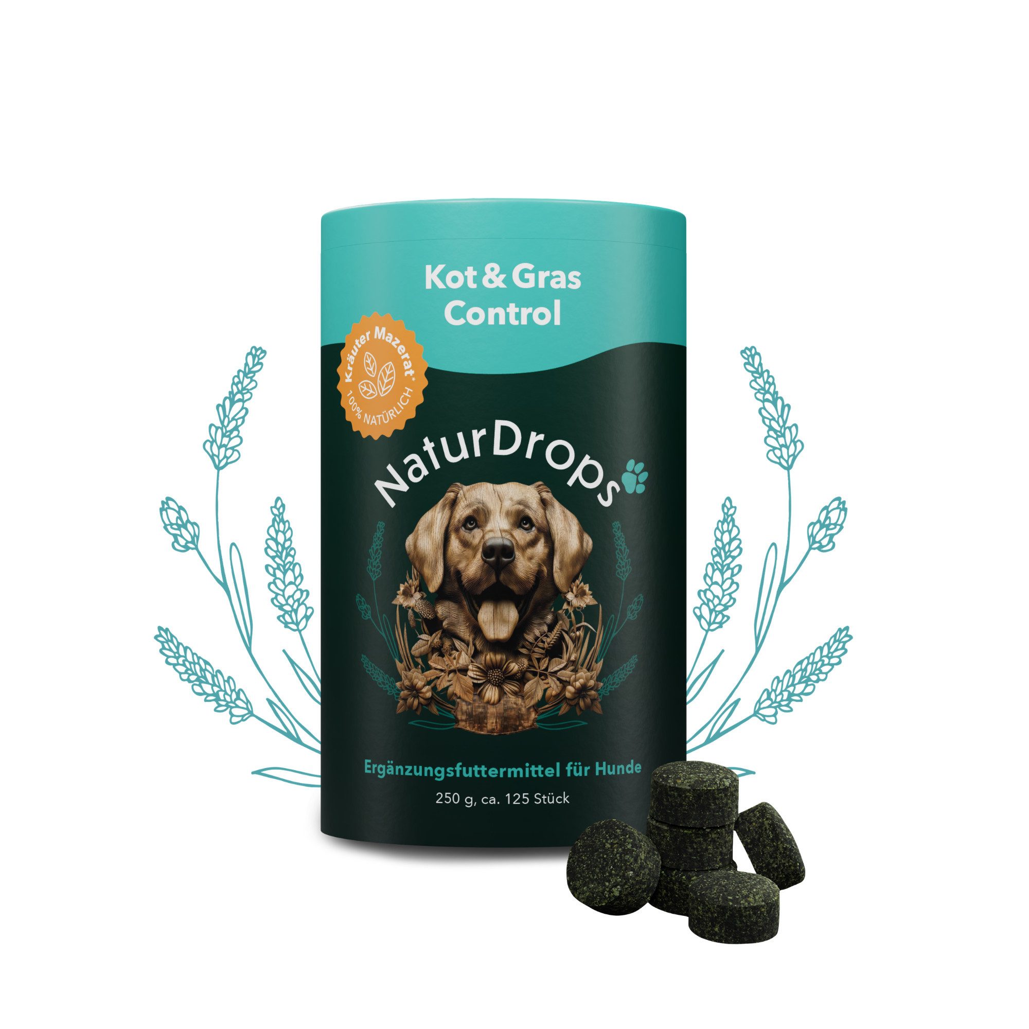 NaturDrops Kot & Gras Control Reduziert unnatürliches Fressverhalten, Nahrungsergänzungsmittel für: Hunde