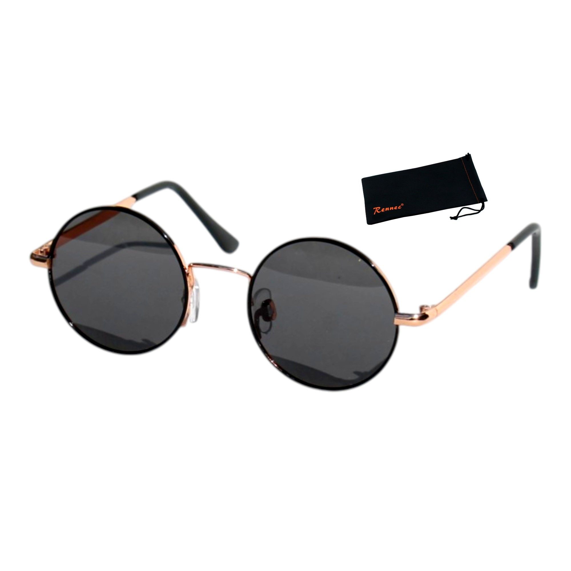 Rennec Sonnenbrille Kinder Nickelbrille Polarisiert UV400 Runde Gläser Jungen und Mädchen von 5 bis ca 9 Jahren, Linsen Schwarz Getönt