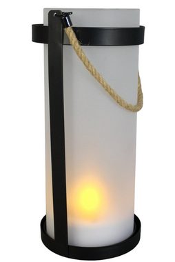 Arnusa LED Windlicht Solar Laterne Outdoor Tischlampe aus Glas und Metall Flammen-Effekt, LED fest integriert, Warmweiß, Hängend/Stehend, wetterfeste Gartendeko 30,5 cm