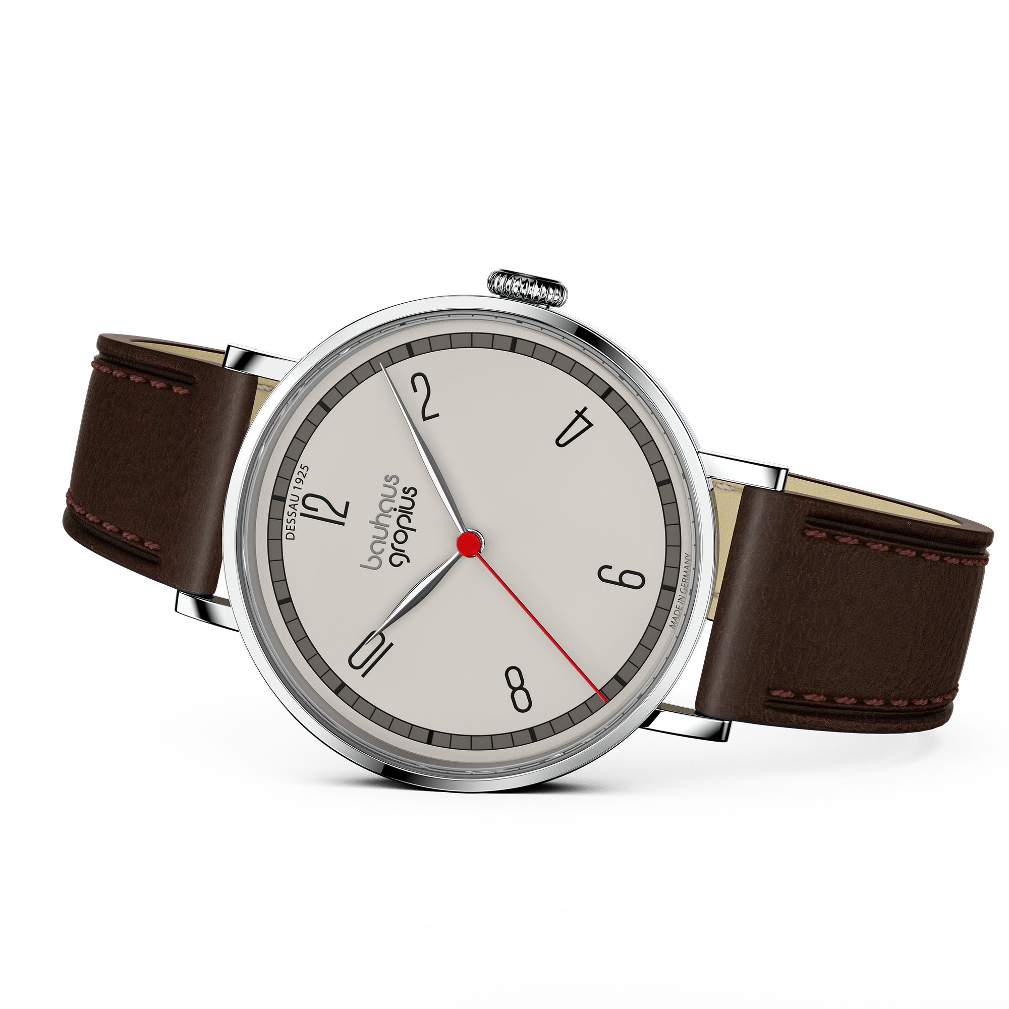 Walter Gropius Quarzuhr Made in Germany, Damenuhr, Herrenuhr, Unisex, Saphirglas - WGN 004-04, Armbanduhr, Lederarmband, Edelstahlgehäuse, New Bauhaus Dessau 1925