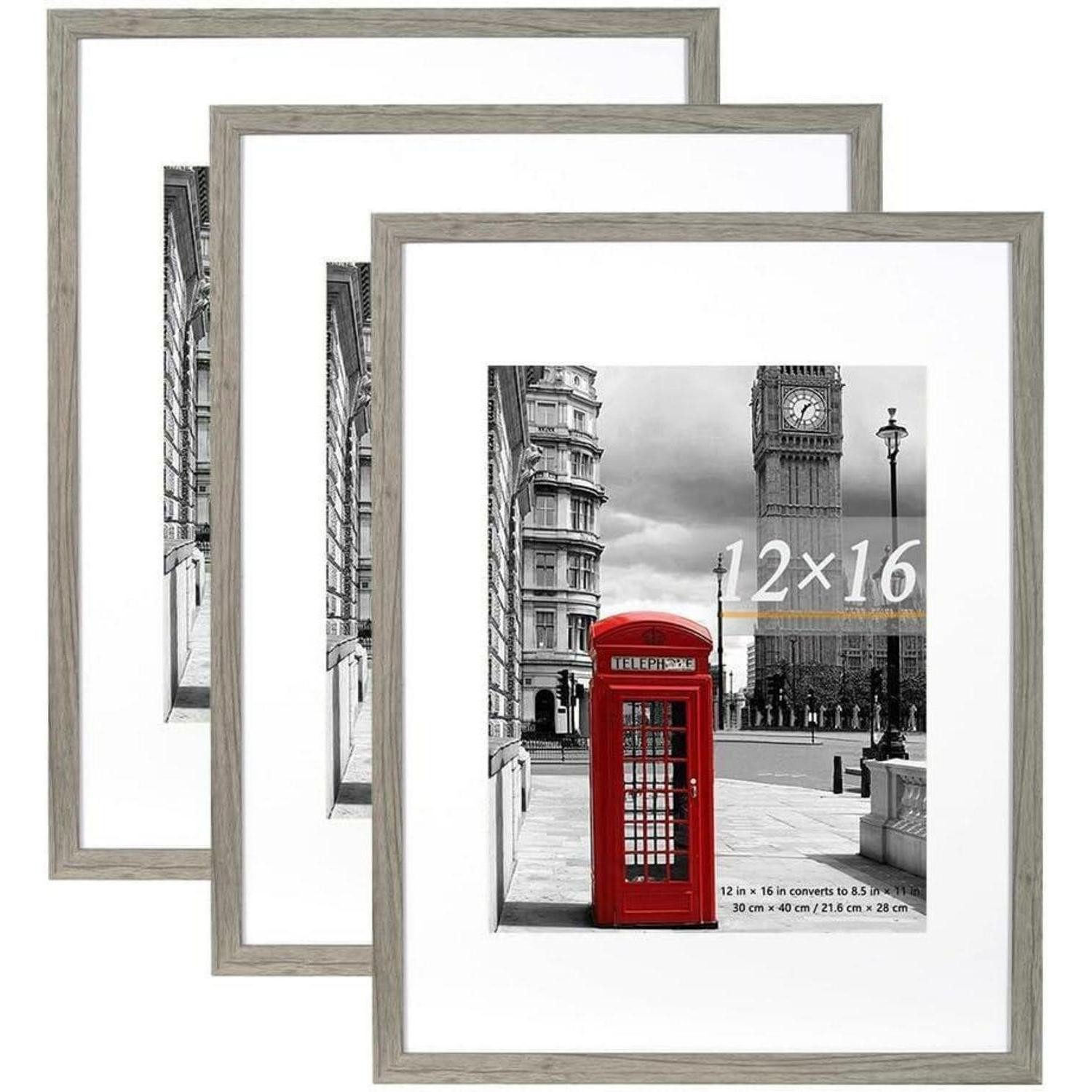 Bilderrahmen-Set Bilderrahmen Passepartout 30x40cm 3er Zementgrau 12X16-3P grau