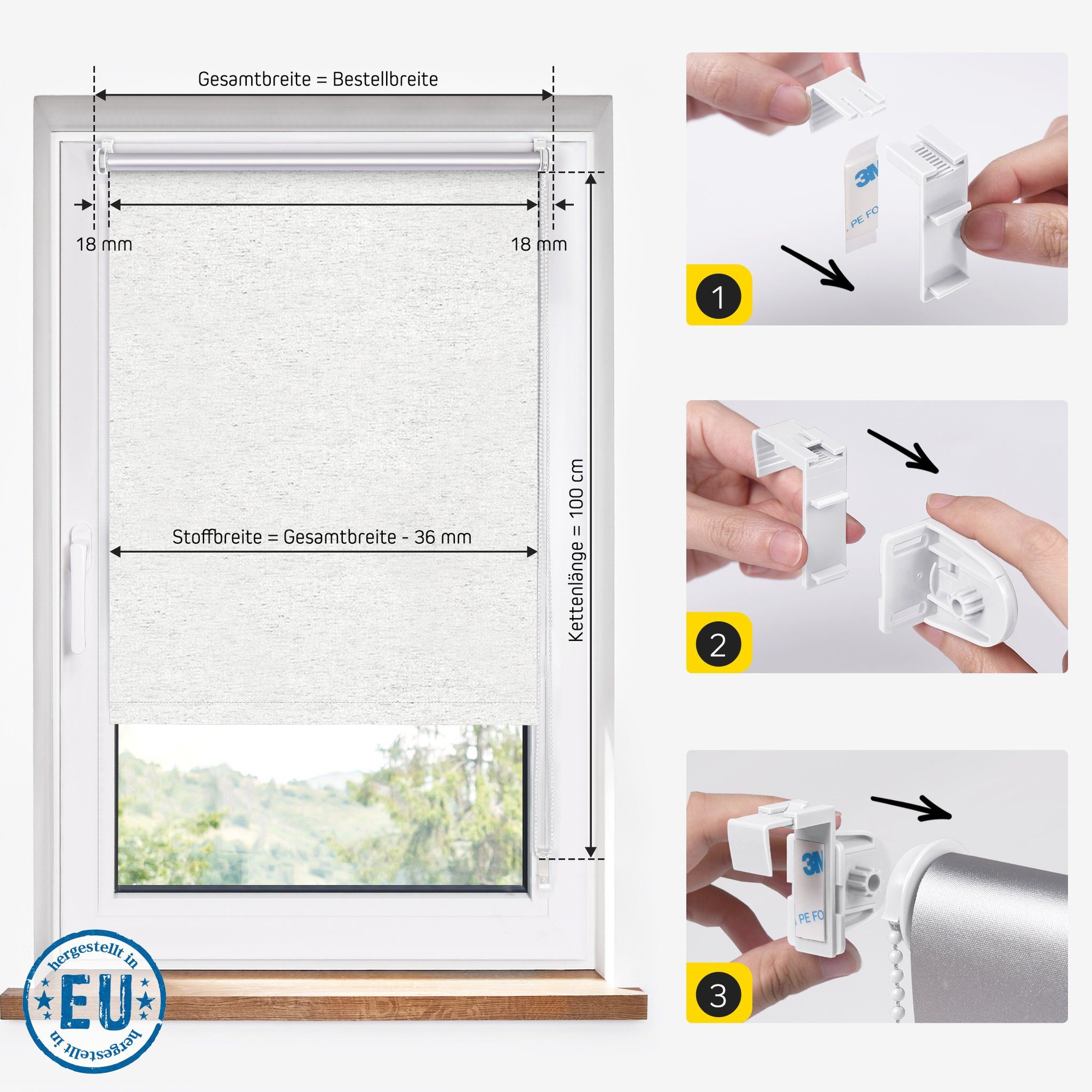 Verdunklungsrollo Thermorollo, 32,5 x 100 cm, weiß-strukturiert [Stoffbreite 29,1 cm], jalousiescout, verdunkelnd, ohne Bohren, freihängend, Klemmfix, Thermo-Rollo Vollverdunkelnd Thermo-Beschichtung, energiesparend