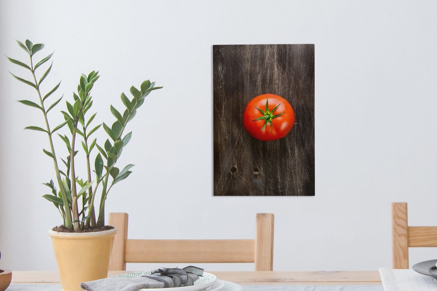 St), einem Leinwandbild fertig hölzernen bespannt Zackenaufhänger, Gemälde, inkl. Tomate (1 Leinwandbild cm Hintergrund, 20x30 auf OneMillionCanvasses® Frische