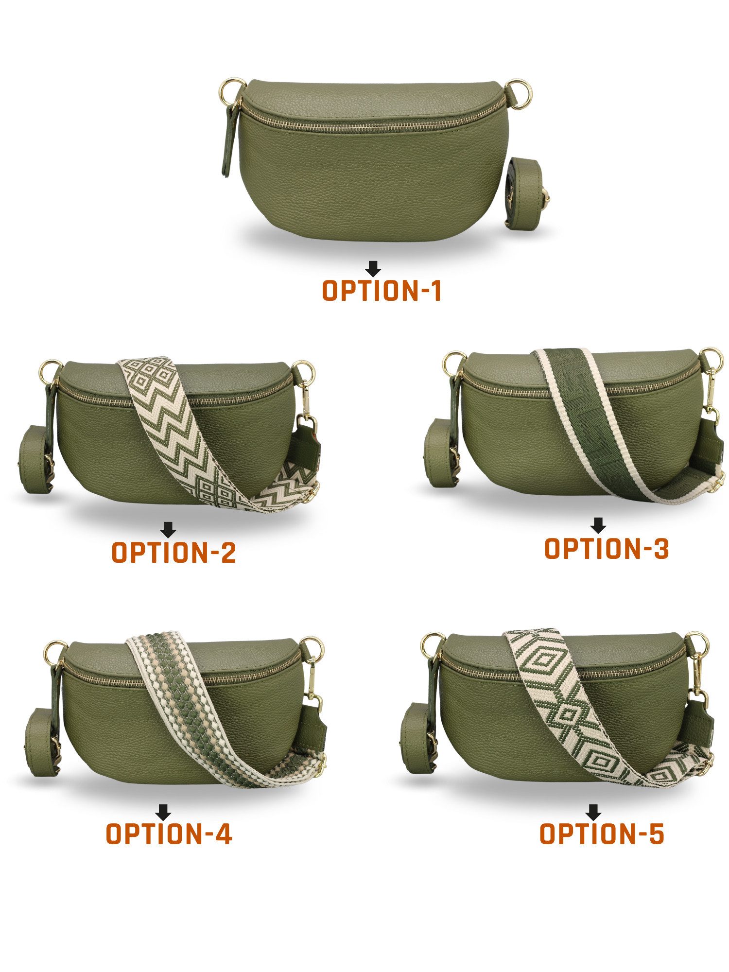 Adel Bags Bauchtasche Damen mit goldenem Reißverschluss, Bauchtasche Leder, hergestellt in Italien, mit 2 Riemen