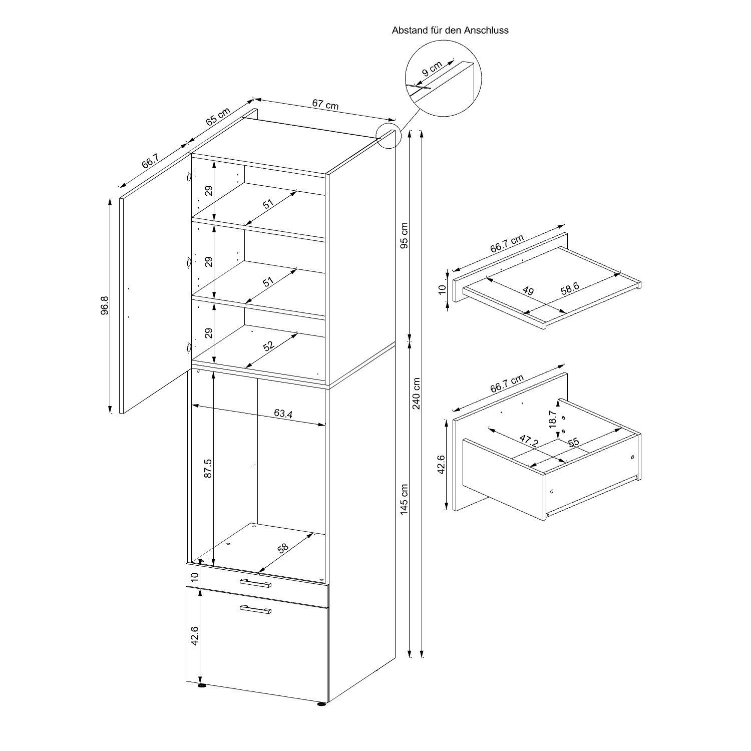 Waschmaschinenumbauschrank schwarz | Roomart Schrankaufsatz Schwarz Mehrzweckschrank) Eiche Waschturm (Waschmaschinenschrank eiche mit