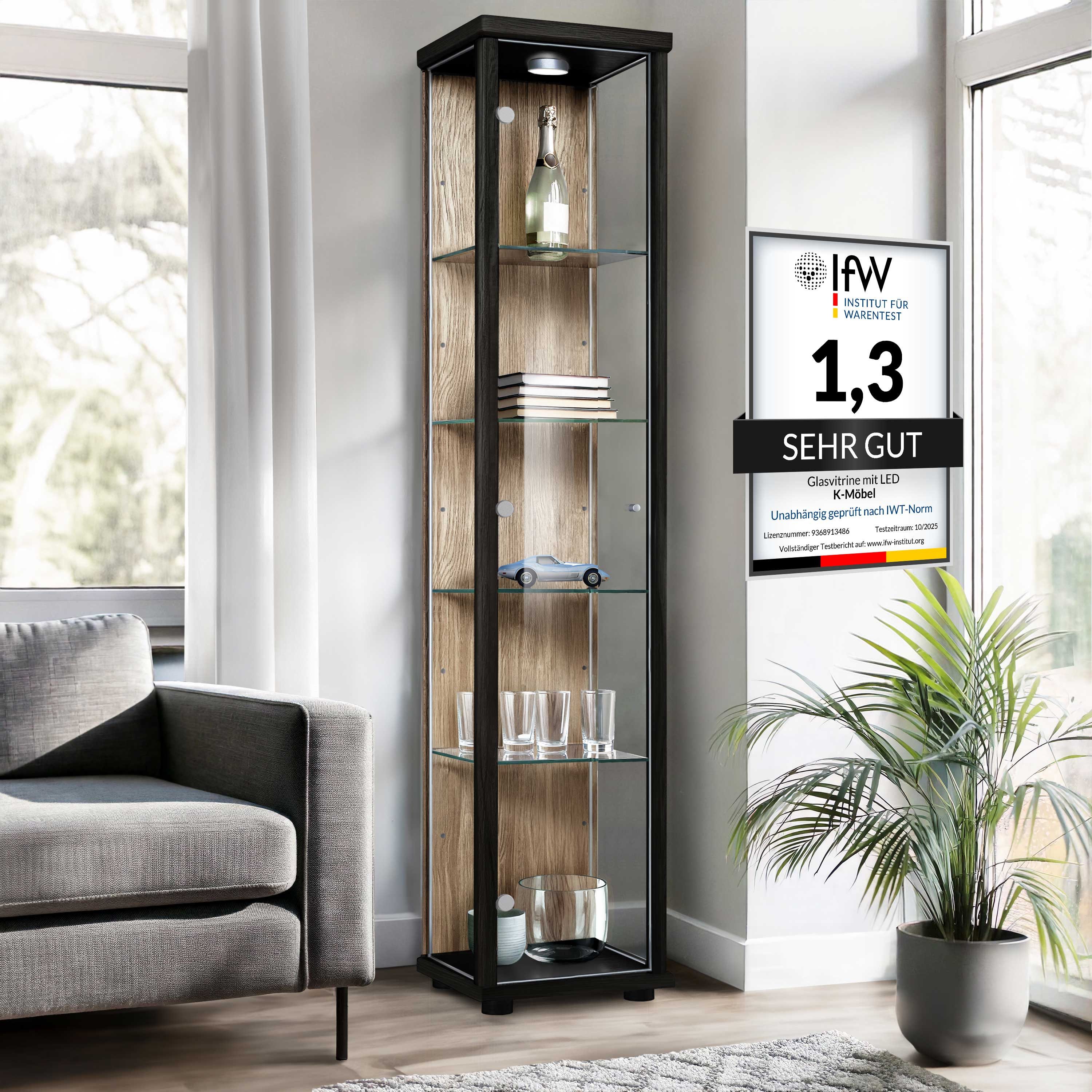 K-Möbel Glasvitrine C1014 (Glasvitrine (176x37x33 cm) mit 1 Glastür) Glasvi günstig online kaufen