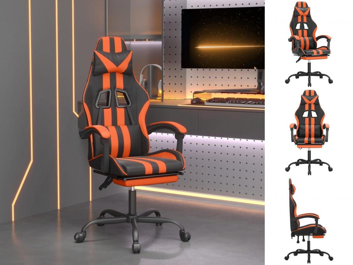 Fußstütze Orange Drehbar mit Bürostuhl vidaXL Schwarz Kunstleder Gaming-Stuhl