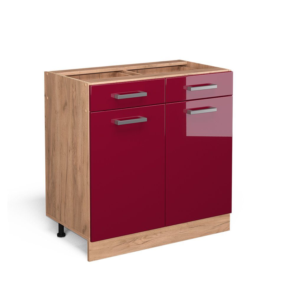 Vicco Unterschrank R-Line, Rot Hochglanz/Goldkraft Eiche, 80 cm ohne Arbeitsplatte (1-St)