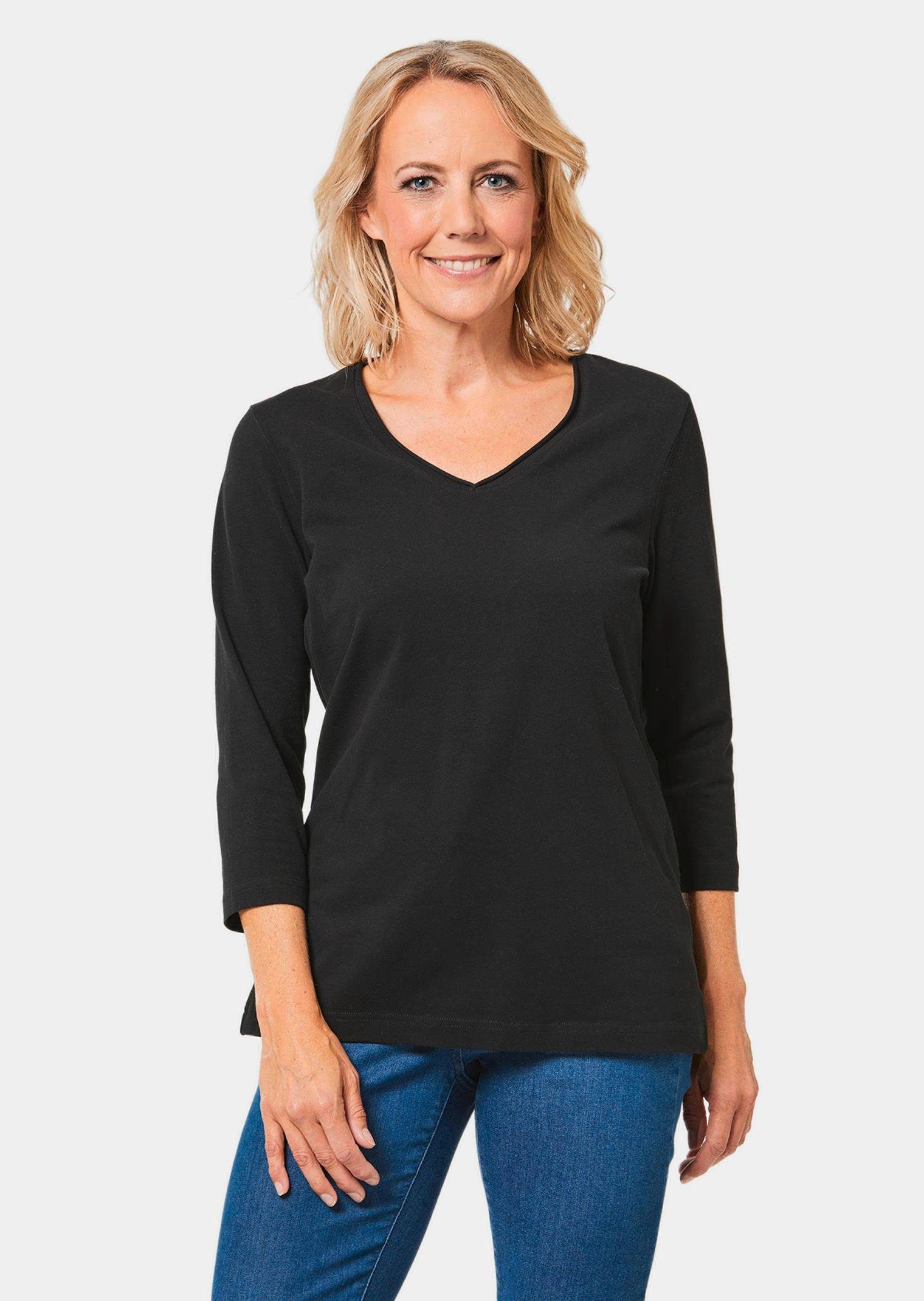 GOLDNER 3/4-Arm-Shirt Shirt mit V-Ausschnitt