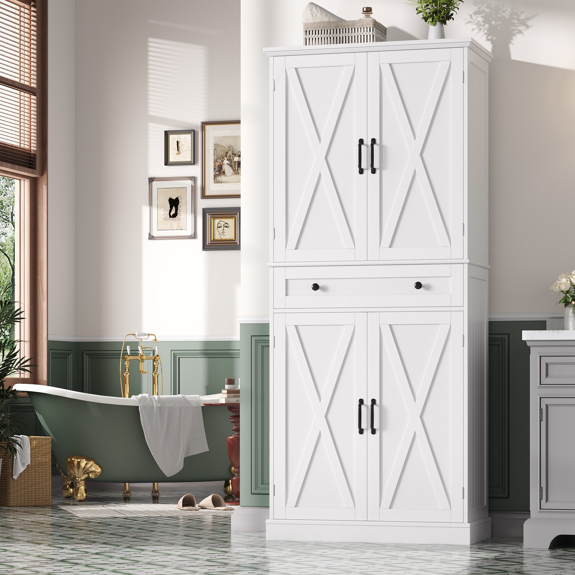 Homfa Küchenbuffet Küchenschrank mit 2 Schubladen Buffetschrank Vorratsschrank Mehrzweckschrank 181,5x40x76cm – Bild 4 von 5