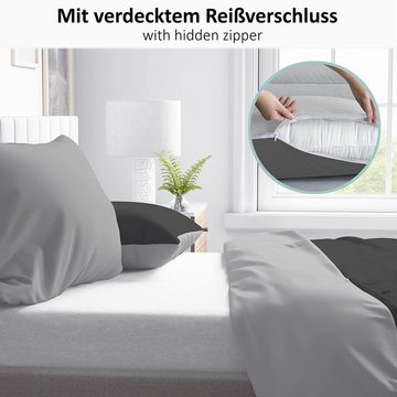 Wendebettwäsche Bettdeckenset mit Kissenbezug, Arteneur, 100% recycelte Mikrofaser Bettwäsche mit Reißverschluss Dunkelgrau/Hellgrau