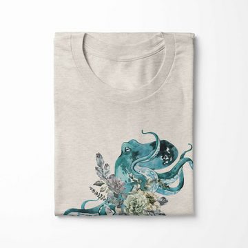 Sinus Art T-Shirt Herren Shirt 100% gekämmte Bio-Baumwolle T-Shirt Blumen Oktopus Wasserfarben Motiv Nachhaltig Ökomo (1-tlg)