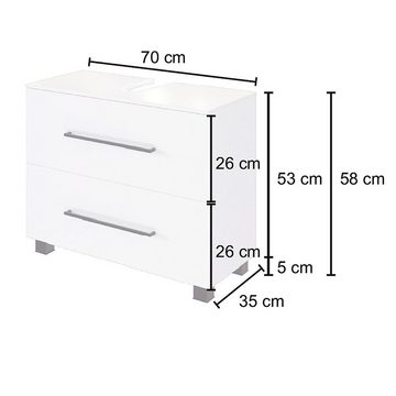 Lomadox Waschbeckenschrank MANLY-03 Waschbeckenschrank Unterschrank Badschrank weiß modern 70/58/35 cm