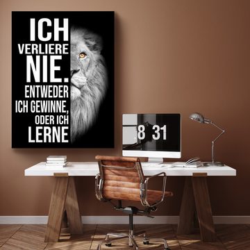 wandmotiv24 Leinwandbild Löwen, Hochformat, Löwe, ich verliere nie, Schwarz, Tiere (1 St), Wandbild, Wanddeko, Leinwandbilder in versch. Größen