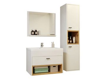 MIRJAN24 Badmöbel-Set Olier I, (4er-Set, Hängeschrank, Spiegel, Schrank mit Waschbecken und Siphon), Hängeschrank universell - Links / Rechts