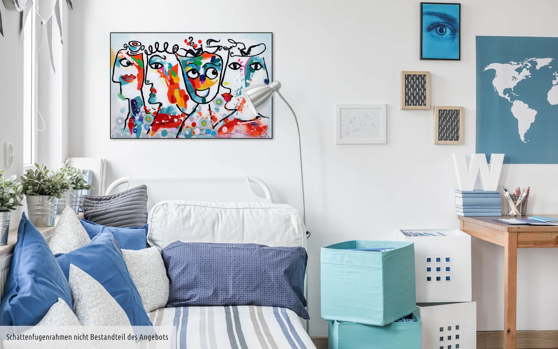 KUNSTLOFT Gemälde Kosmopoliten 90x60 cm, Leinwandbild Wohnzimmer 100% Wandbild HANDGEMALT