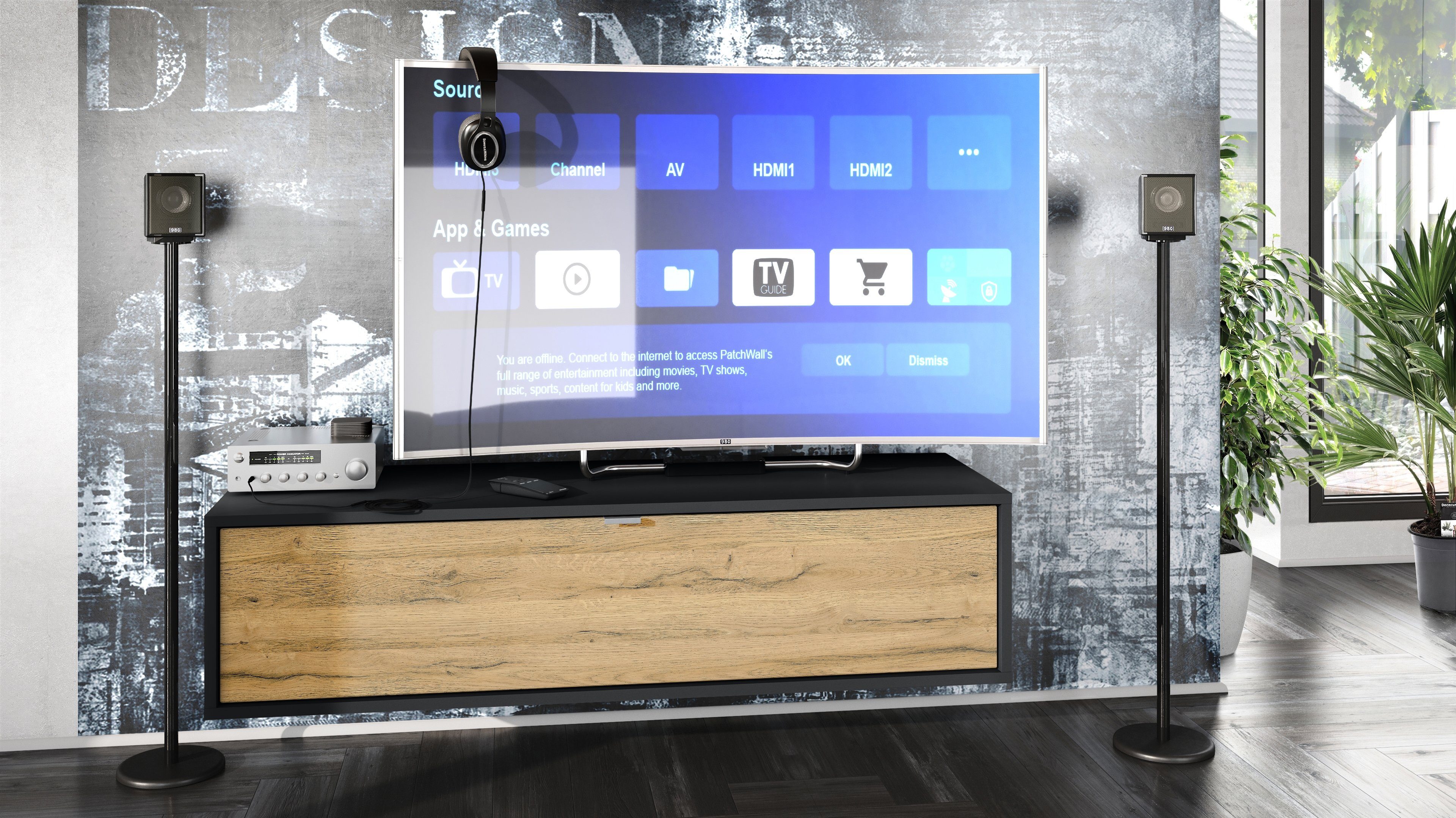 Vladon Lowboard Lana 1200 (TV-Kommode, mit Klappe dahinter 3 Fächer), Schwa günstig online kaufen