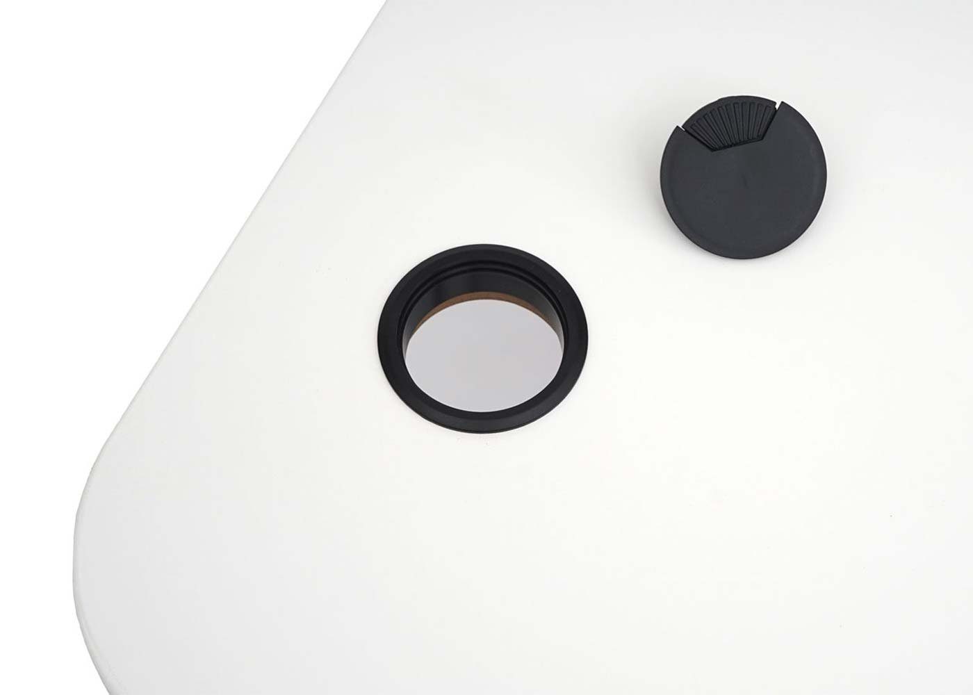 Zwei | Tischplatte weiß für Aussparungen | MCW weiß, in der weiß Schreibtisch Kabel weiß (3-St), MCW-D40-3in1