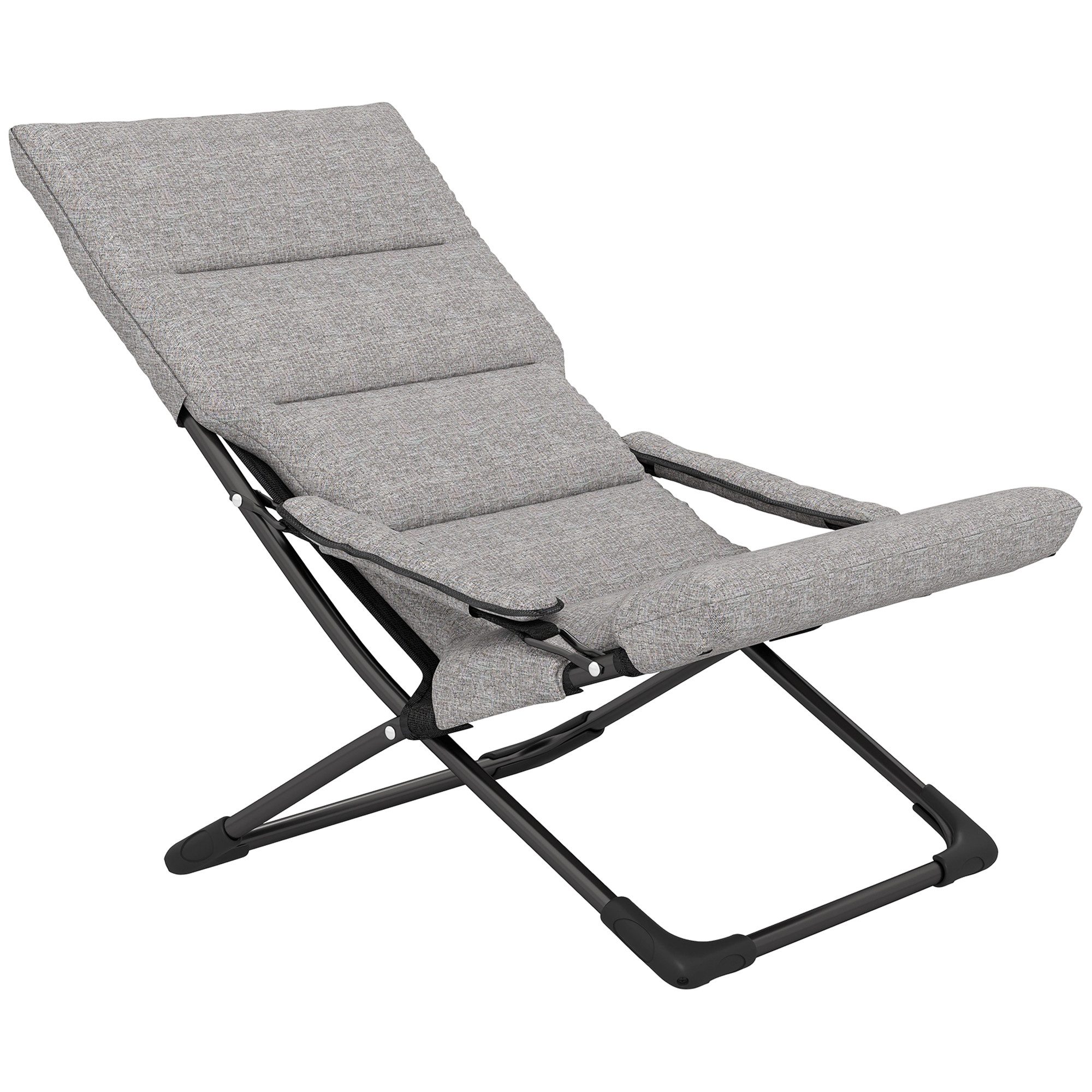 Outsunny Campingstuhl Klappstuhl mit Auflage (Gartenstuhl, 1 St), Stahl Grau 66 x 94 x 79 cm