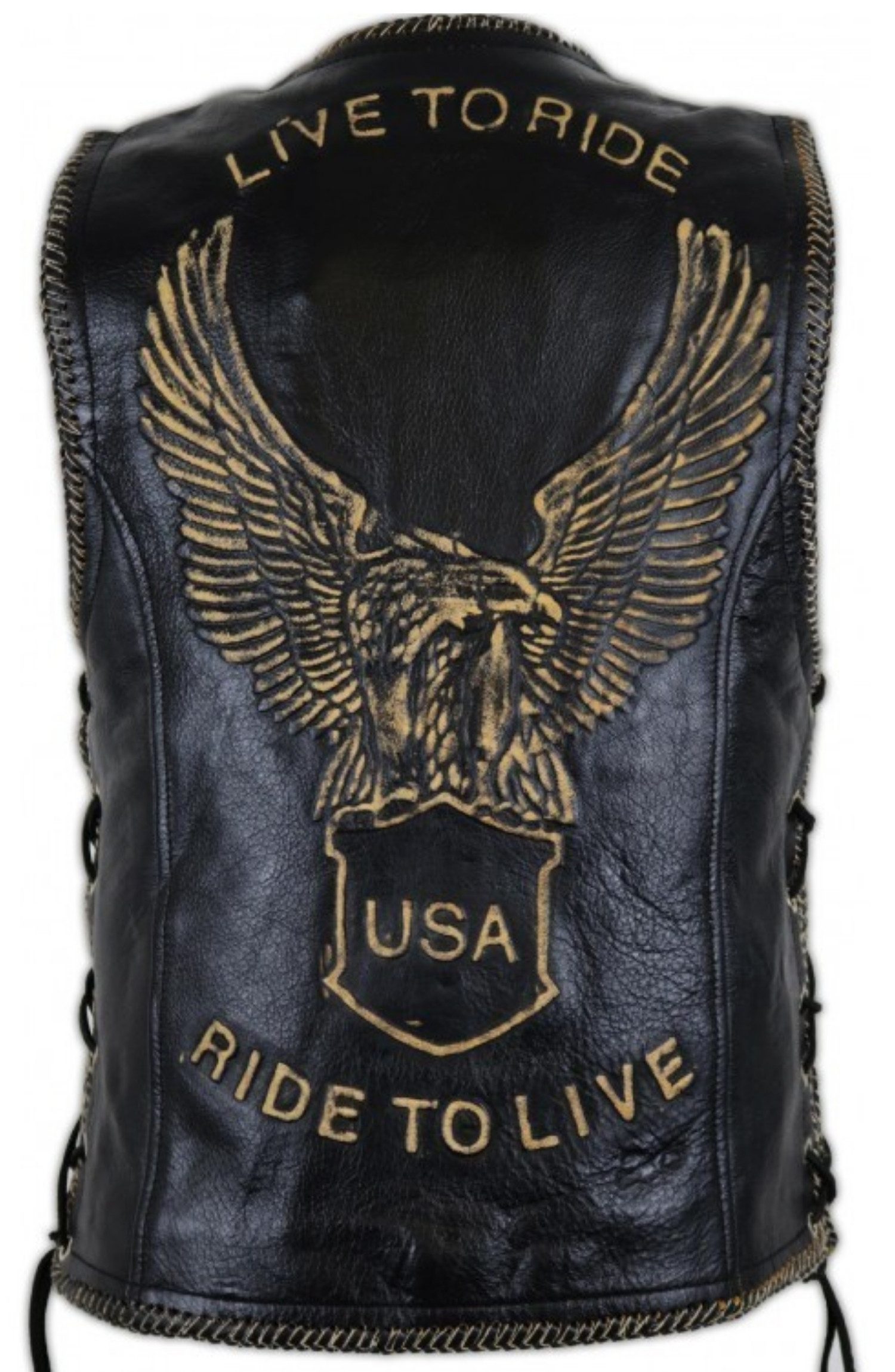 MDM Motorradweste Damen Lederkutte Schwarz mit Adler Prägung Bikerweste (Damen Slim Fit Biker Leder Kutte mit Motiv)