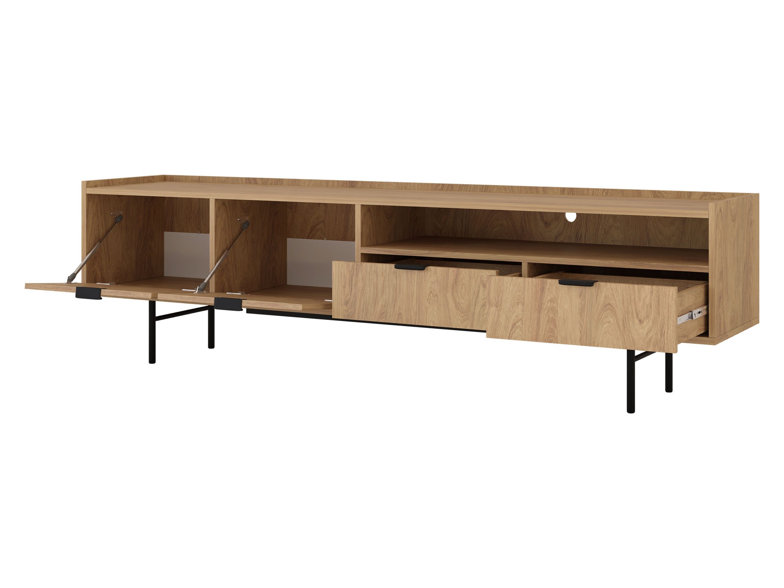 MIRJAN24 TV-Schrank Edison 200 (mit zwei Klappen und zwei Schubladen) 200x40x55 cm, Gasdruckfeder