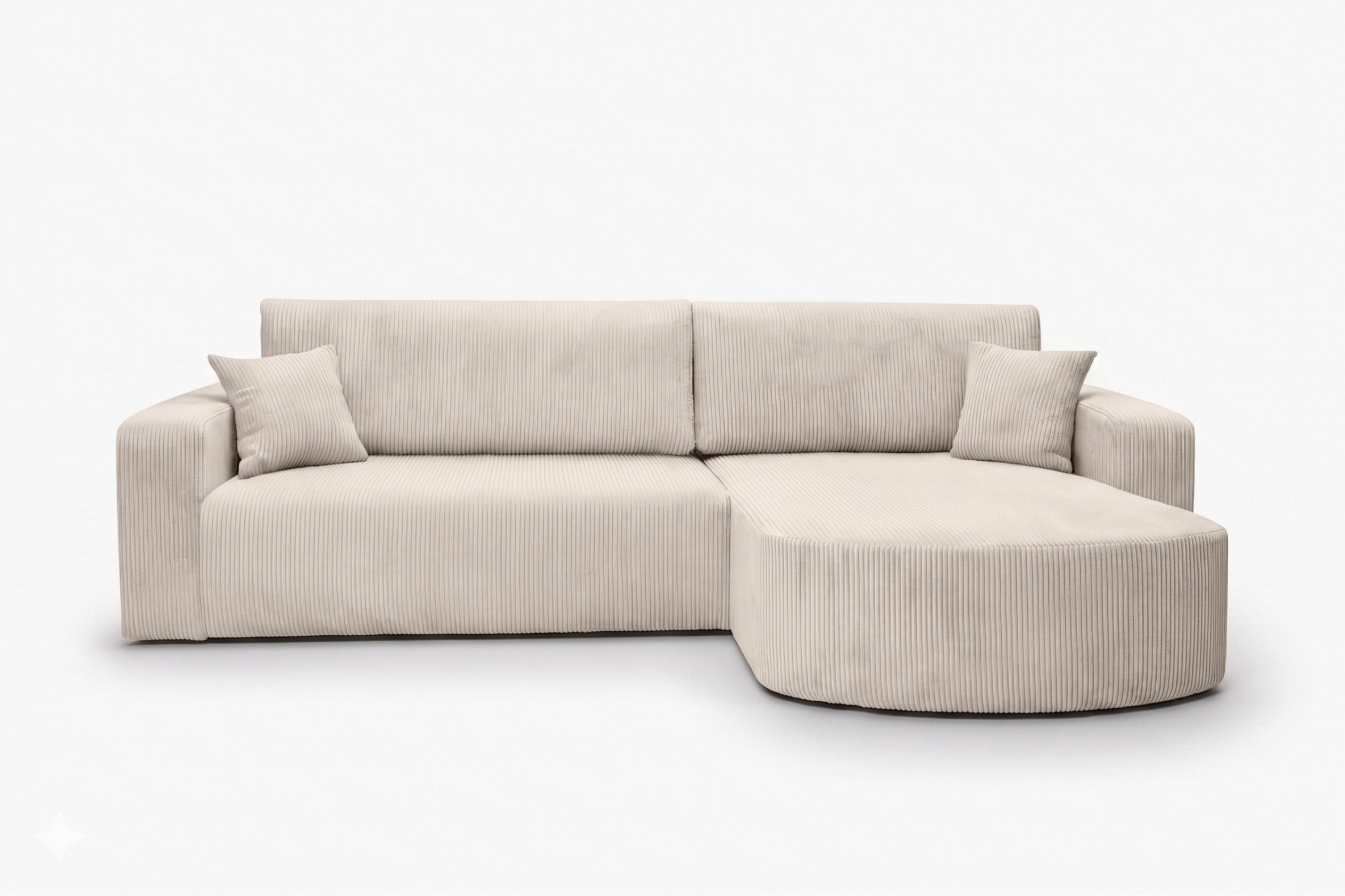 Kaiser Möbel Ecksofa mit Schlaffunktion für Wohnzimmer, Cordstoff Poso, ROUND ONE XL, XL-Format, abgerundete Form, Liegefunktion, Stauraum