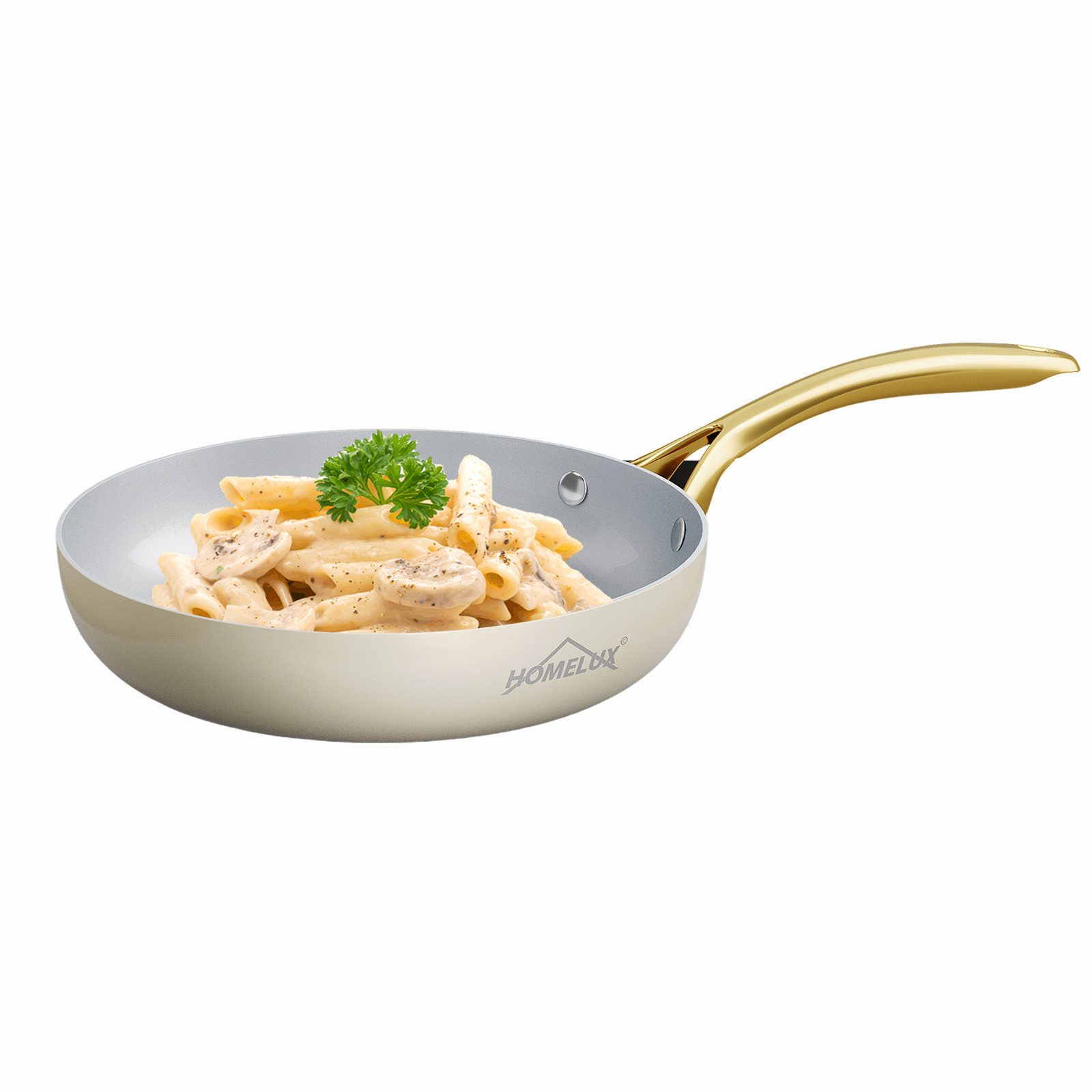 HOMELUX Pfannen-Set Bratpfanne Keramikpfanne Induktion Aluminium Pfanne mit Edelstahlgriff, Aluminium (Pfannenset, 1-tlg), Indukion,Keramikbeschichtung,weiß grau pfanne, gold griff