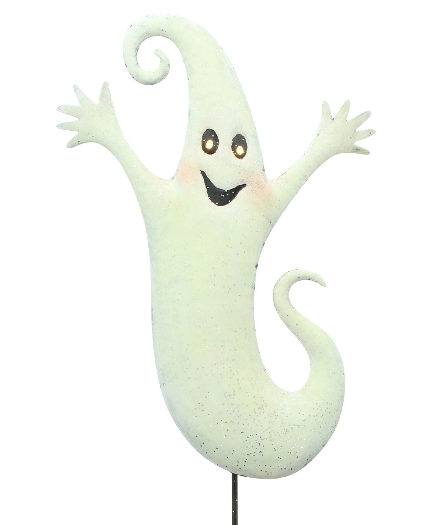 Dekoleidenschaft Gartenstecker "Gespenst" mit LED Beleuchtung Metall Outdoor Halloweendeko Gartendeko Blumenstecker für Draußen, leuchtender Halloween Geist, Gartenfigur