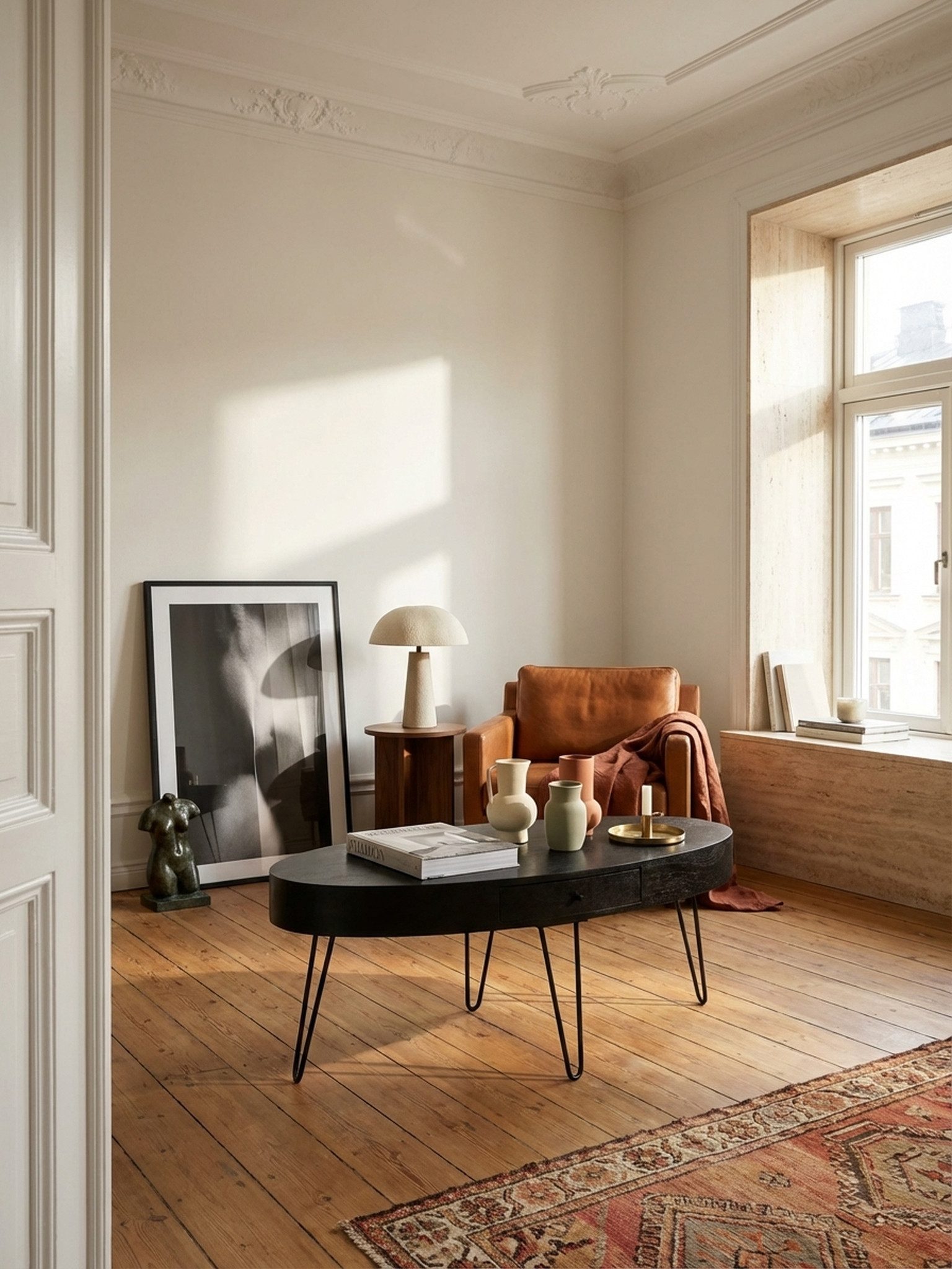 KADIMA DESIGN Couchtisch Couchtisch 100x50x40 cm Mango Massivholz Metall Sofatisch, Design (Großer Tisch Wohnzimmer Haarnadelbeine), Wohnzimmertisch Oval mit Schublade, Kaffeetisch Stauraum Massiv
