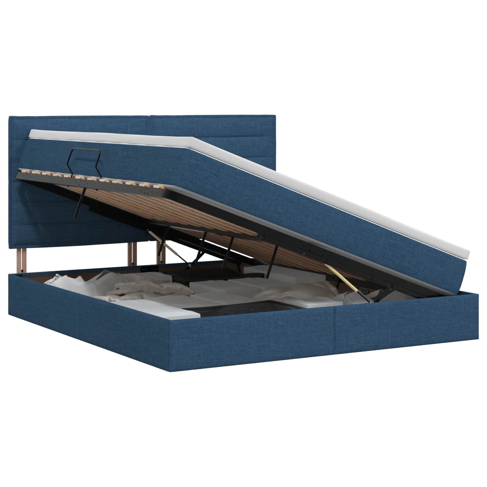 Bett Aufbewahrungsbett mit Matratze Blau 140 x 200 cm Stoff