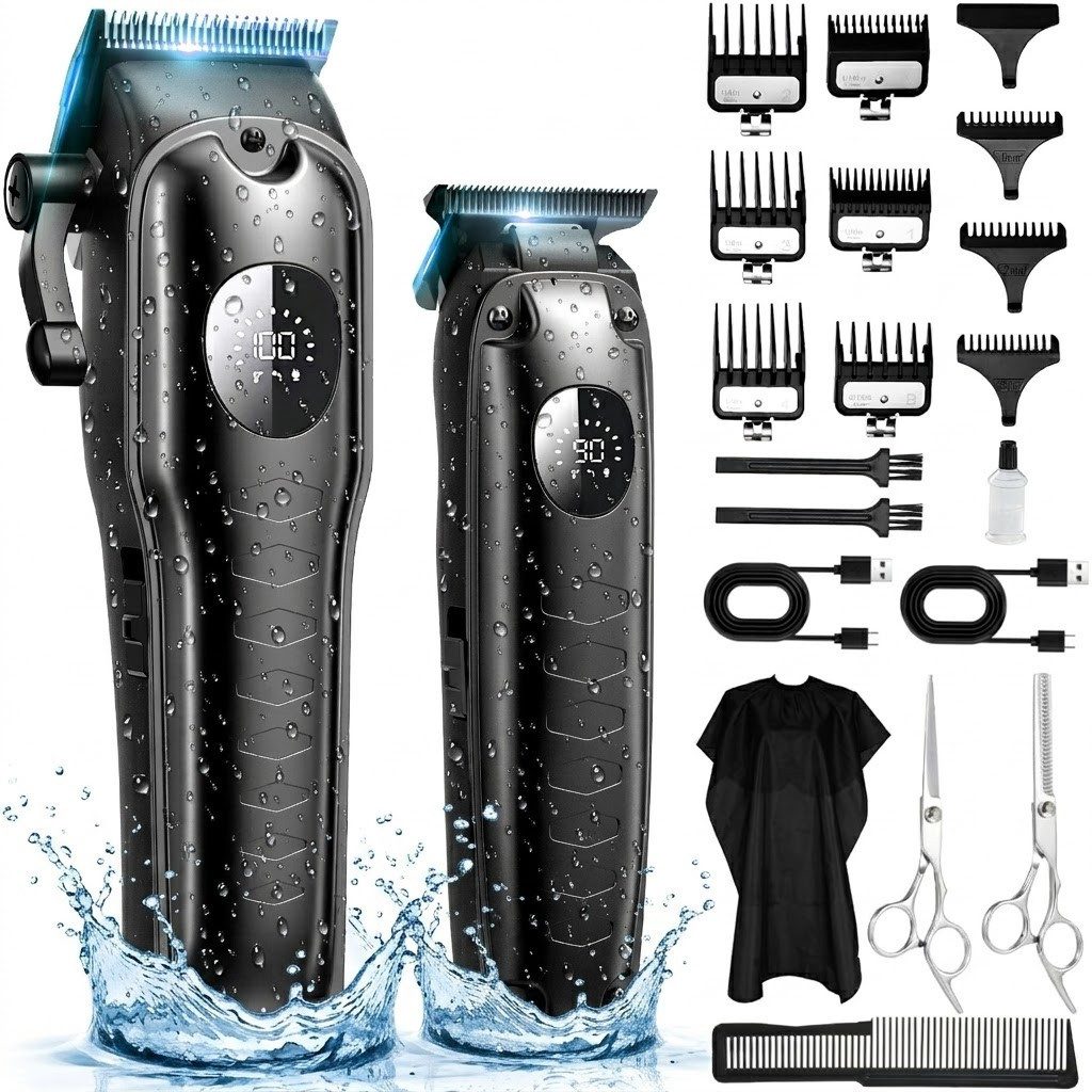 Fyrove Haarschneider Haarschneidemaschine Profi, Bartschneider, Haarschneider 2 in 1 Set, IPX7 Ganzkörper wasserdicht, Schnellladung & Lange Akkulaufzeit, mit 13 Kammaufsätzen, geräuscharm
